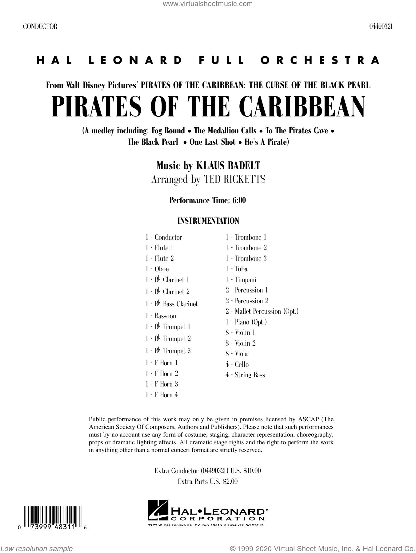 Pirates Of The Caribbean Arr Ted Ricketts Sheet Music Complete Collection For Full Orchestra 