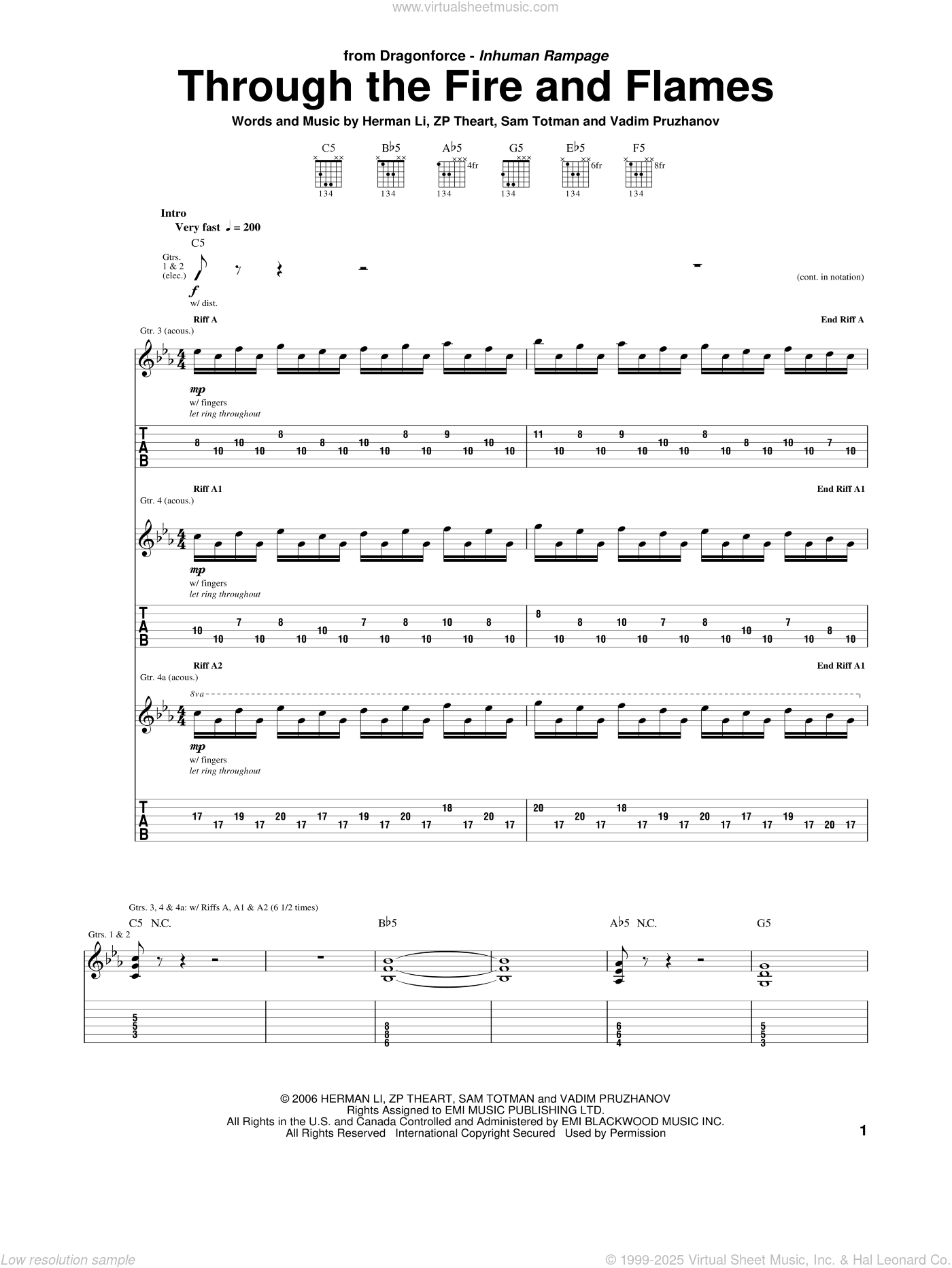 Dragonforce Through The Fire And Flames Sheet Music For Guitar - roblox music sheets piano burn