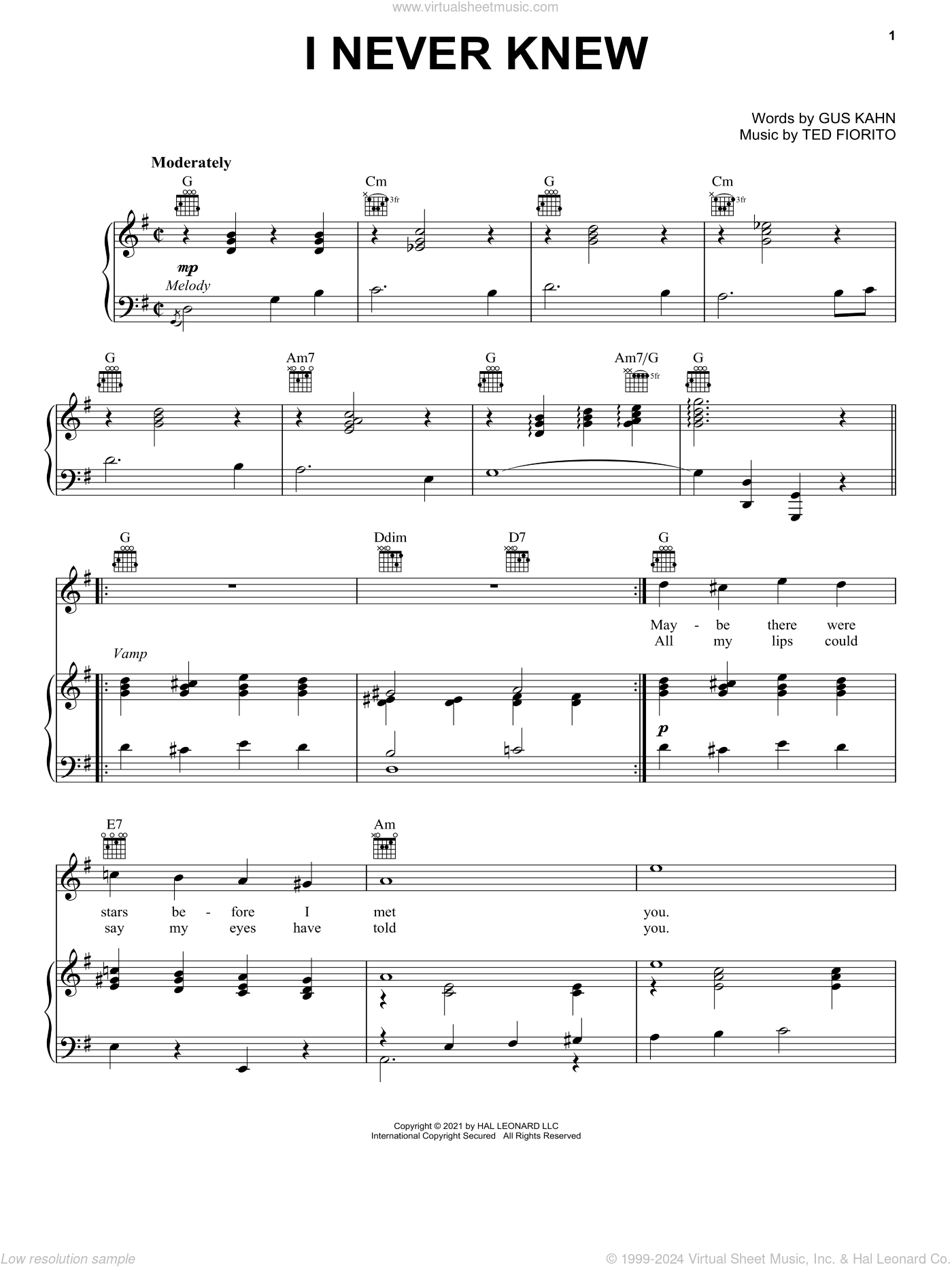 I Never Knew sheet music for voice, piano or guitar (PDF)