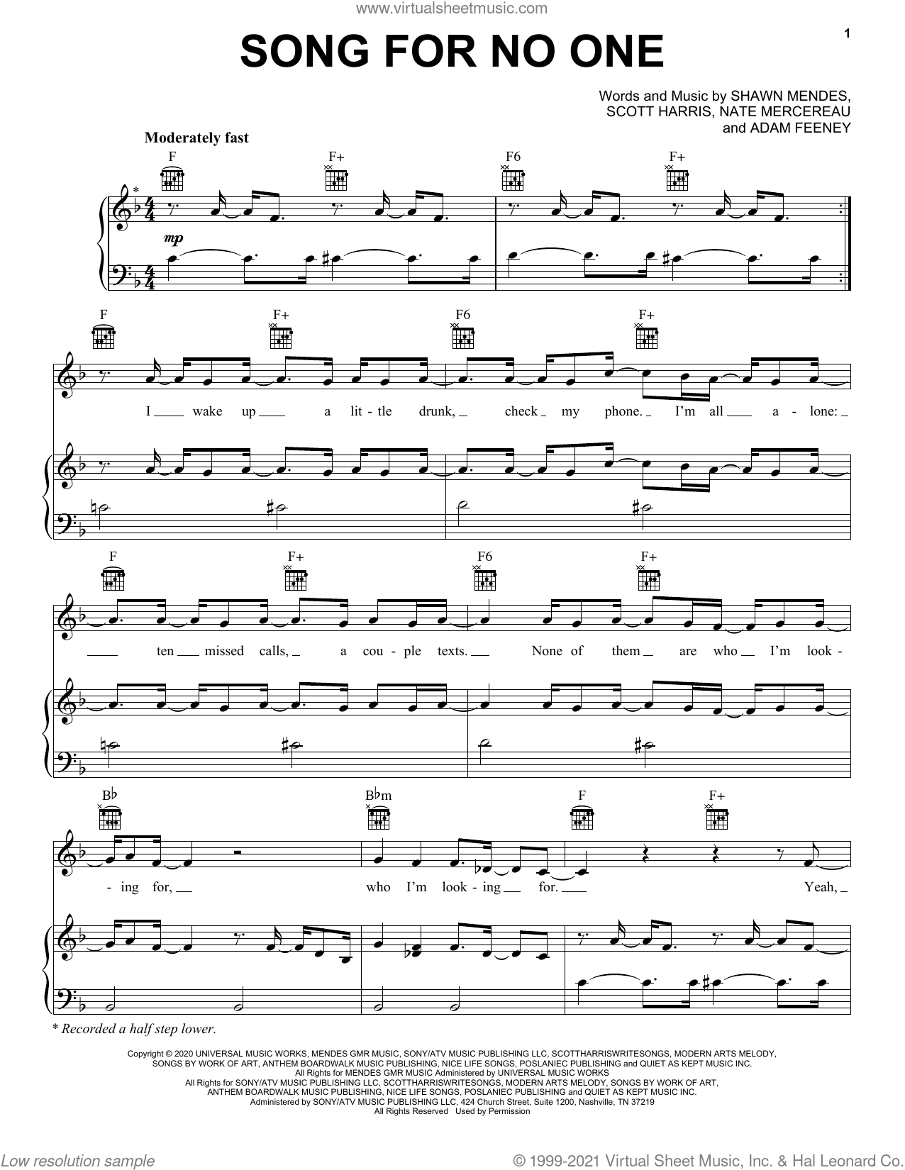 Song For No One sheet music for voice, piano or guitar (PDF)