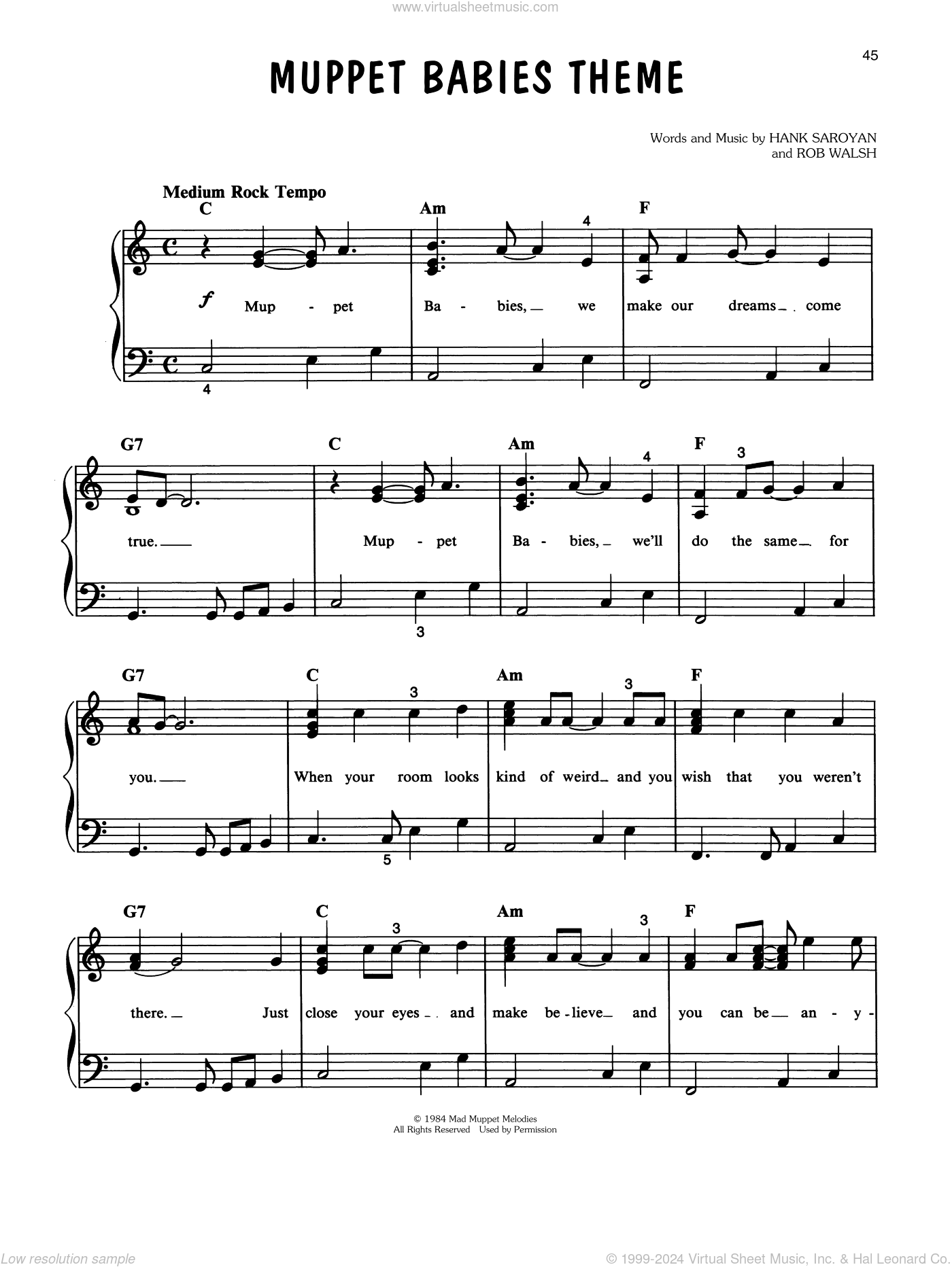 Muppet Babies Theme sheet music for piano solo (PDF)