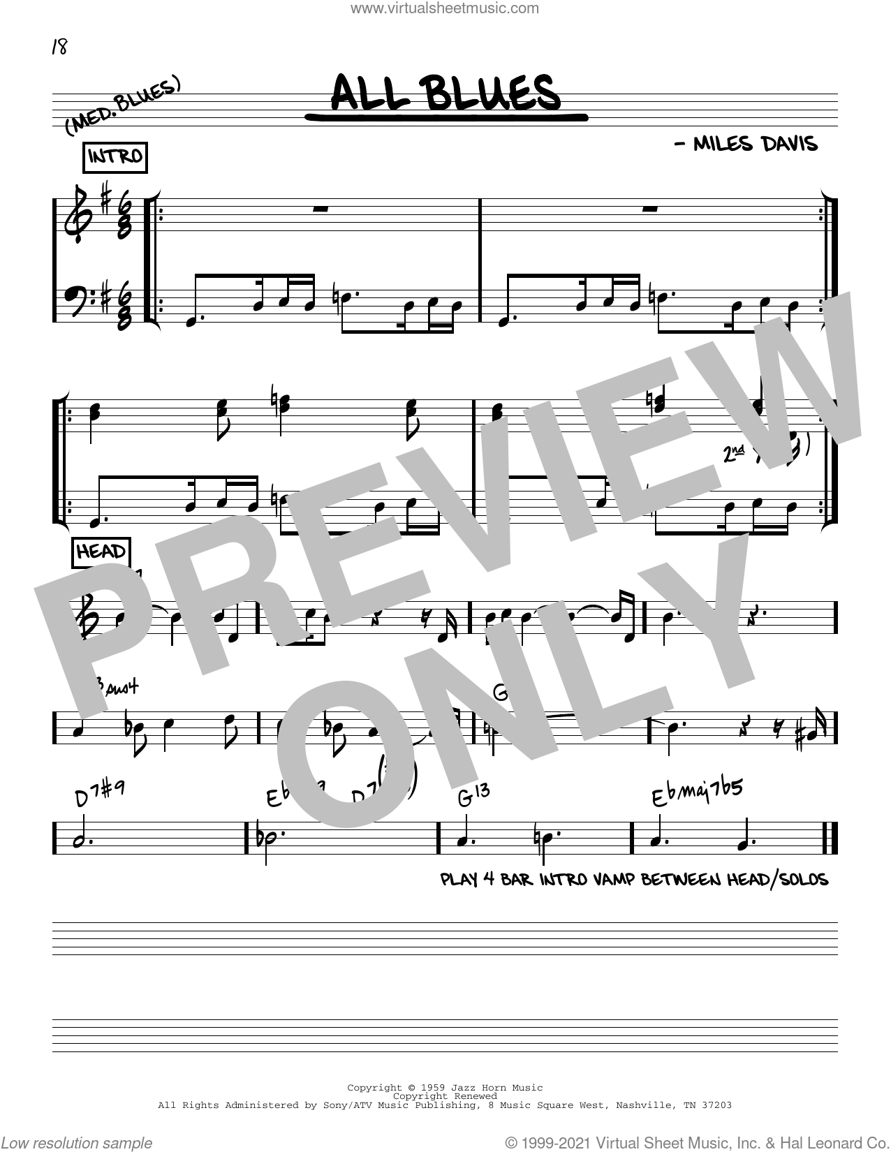 All Blues [Reharmonized Version] (arr. Jack Grassel) Sheet Music (real ...