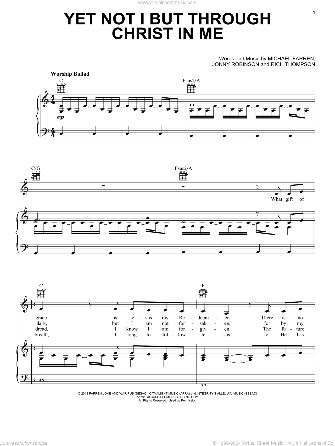 Yet Not I But Through Christ In Me Sheet Music For Voice Piano Or Guitar 8183