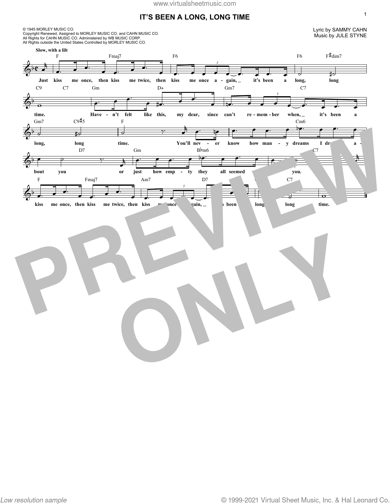 It's Been A Long, Long Time Sheet Music | Sammy Cahn | Real Book – Melody &  Chords – C Instruments