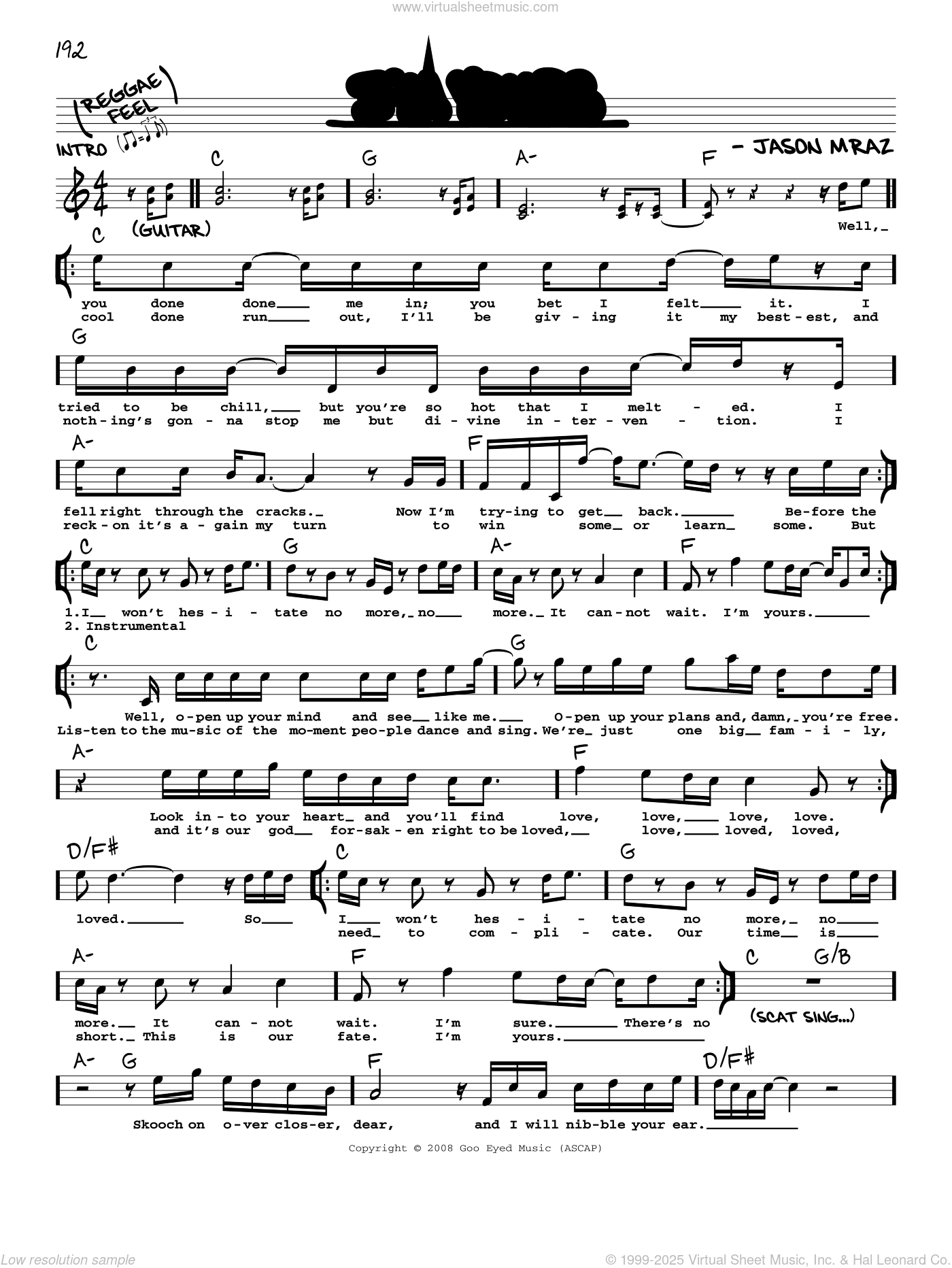 I'm Yours sheet music (real book with lyrics) (PDF)