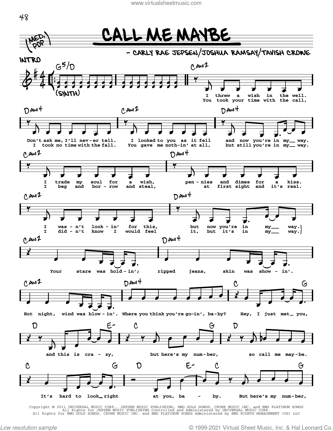 Call Me Maybe Sheet Music Real Book With Lyrics Pdf