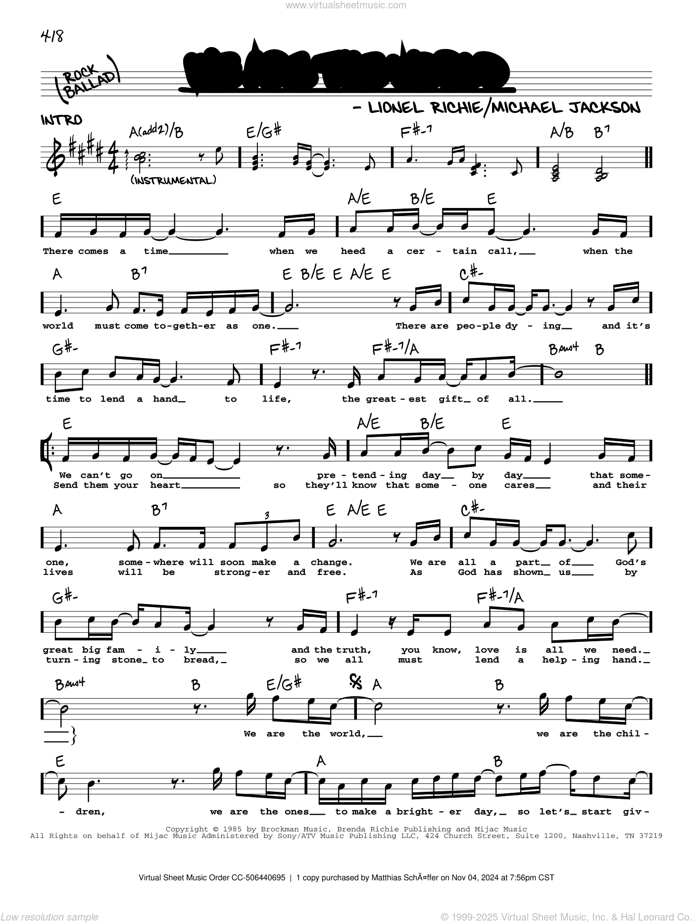 We Are The World sheet music (real book with lyrics) (PDF)