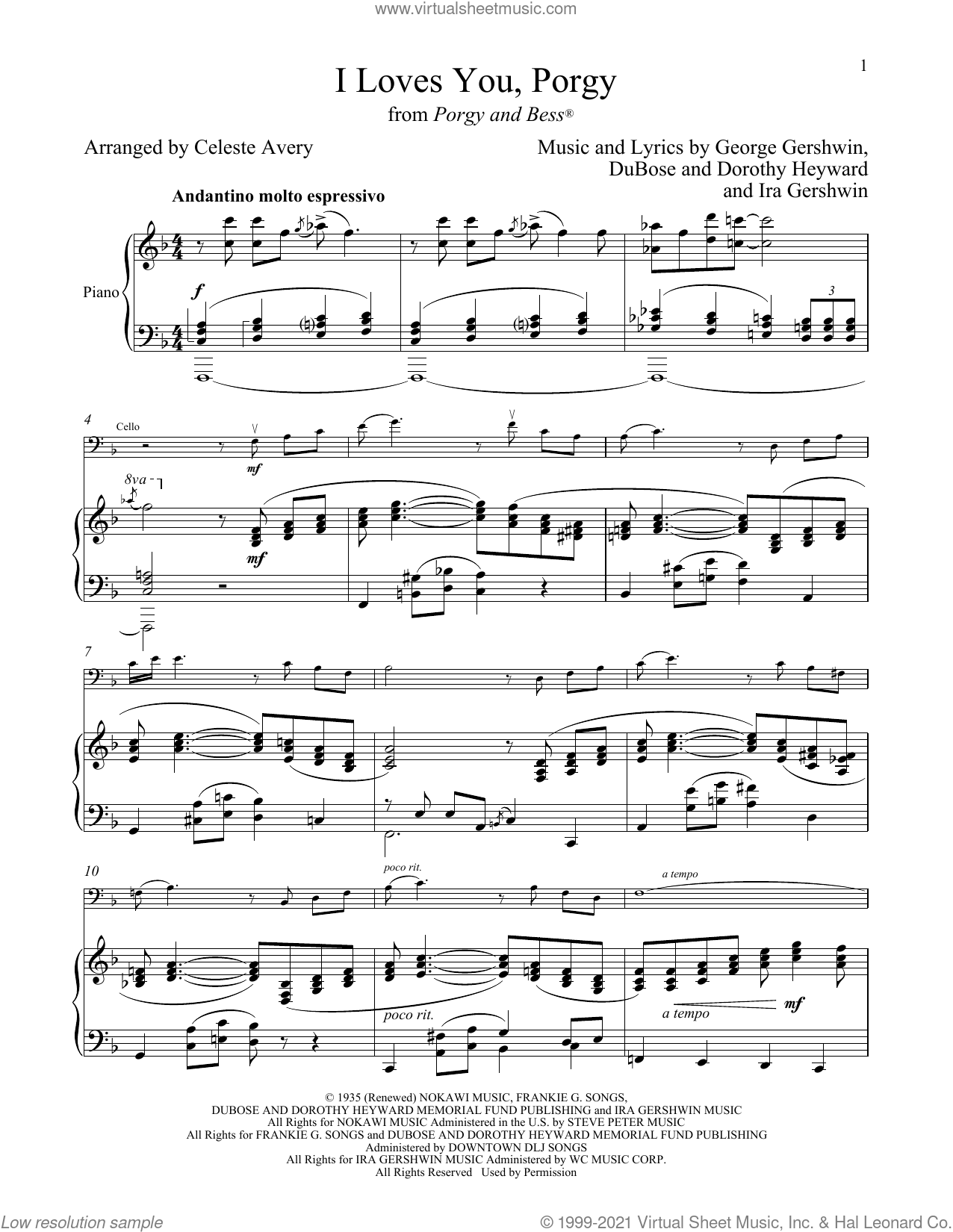I Loves You Porgy From Porgy And Bess Sheet Music For Cello And Piano
