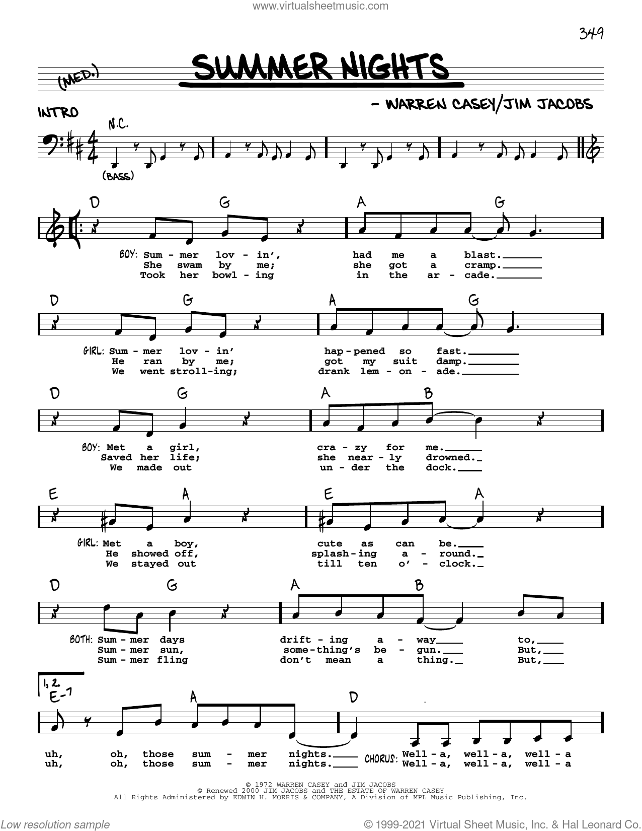 Summer Nights sheet music (real book with lyrics) (PDF)