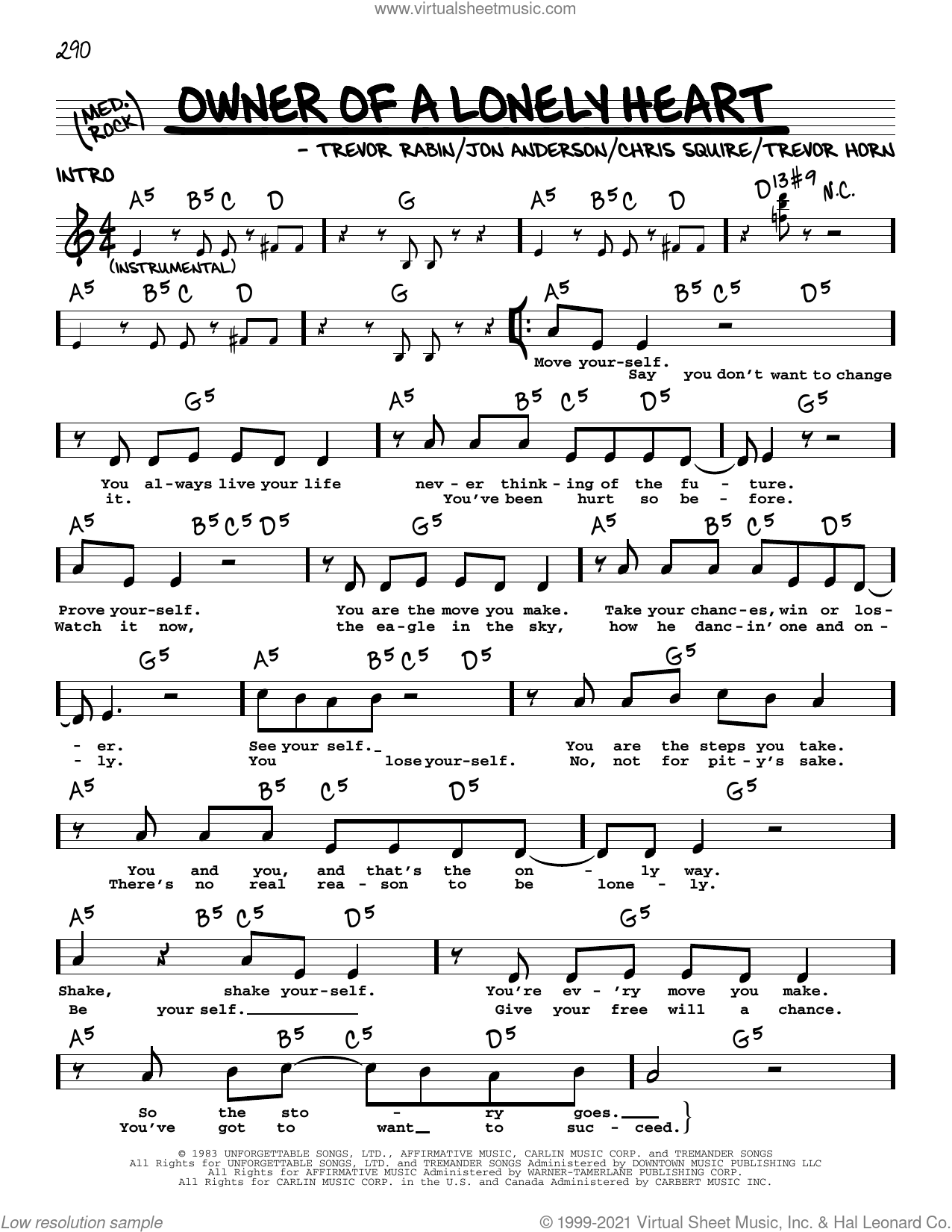 Owner Of A Lonely Heart sheet music (real book with lyrics) (PDF)