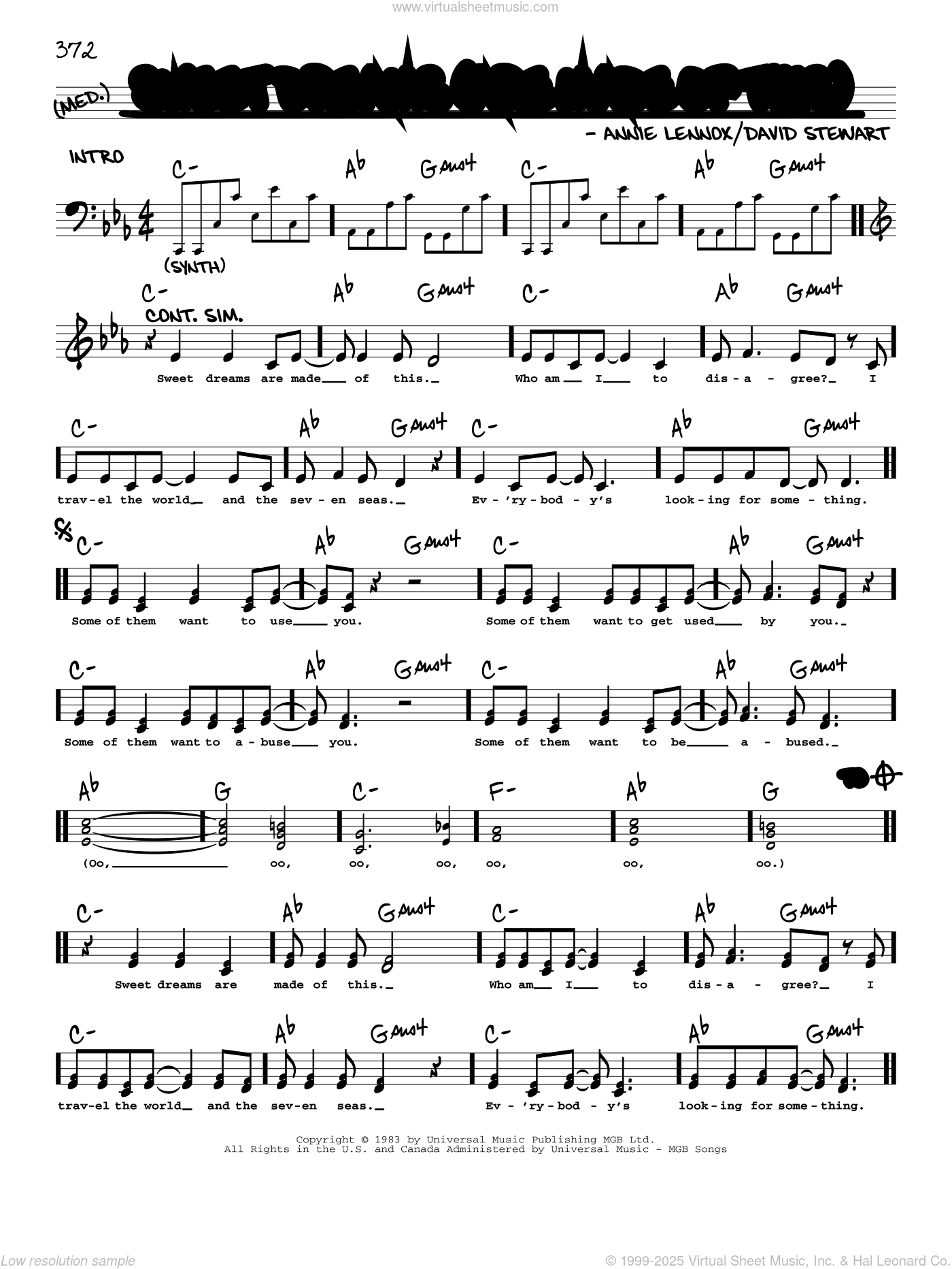 Sweet Dreams (Are Made Of This) sheet music (real book with lyrics)