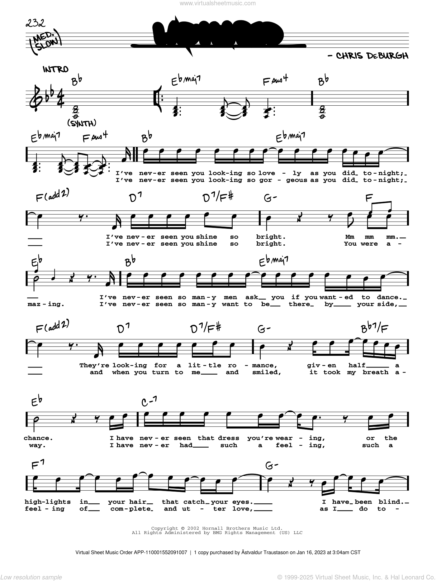 The Lady In Red sheet music (real book with lyrics) (PDF)