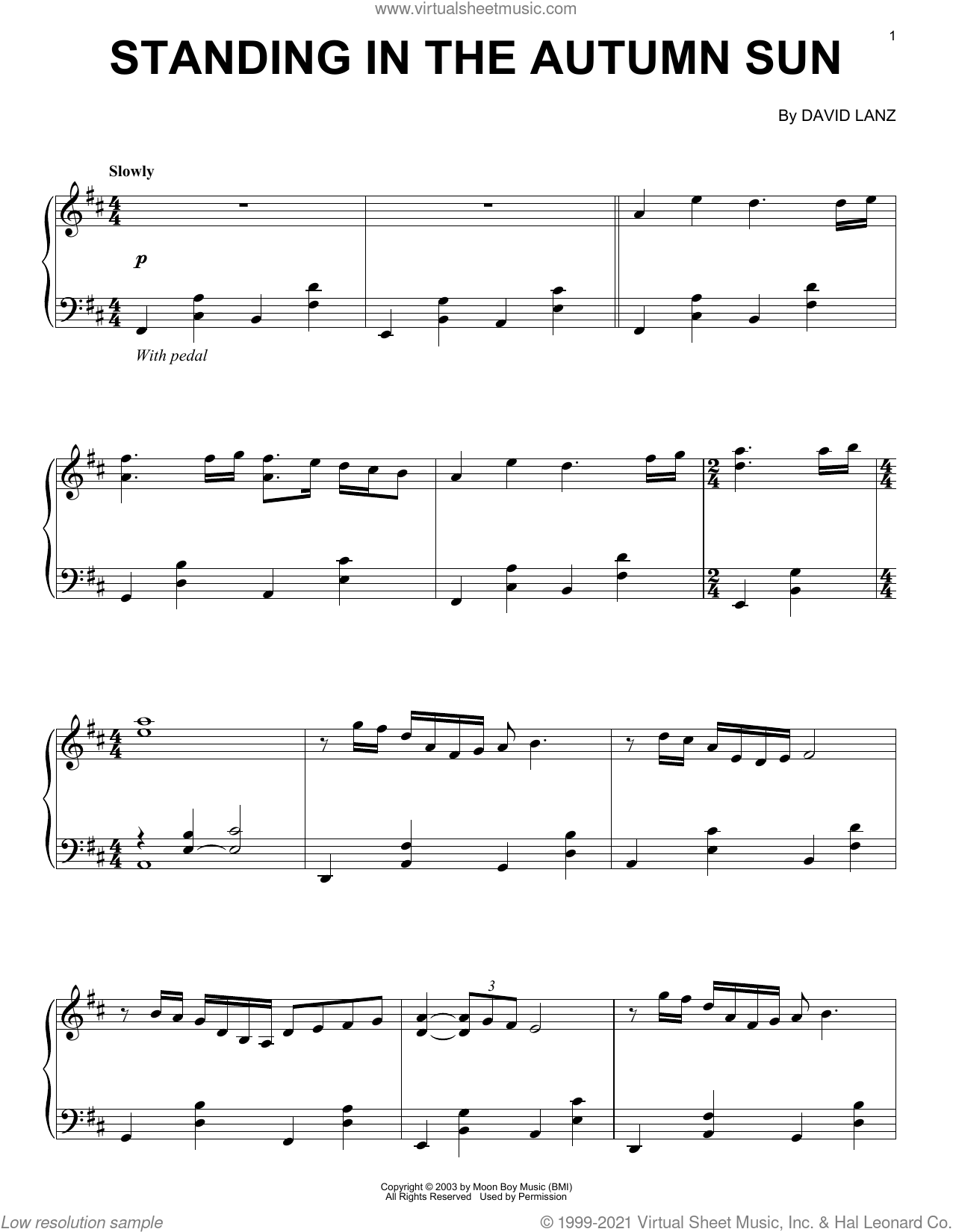 Standing In The Autumn Sun sheet music for piano solo (PDF)