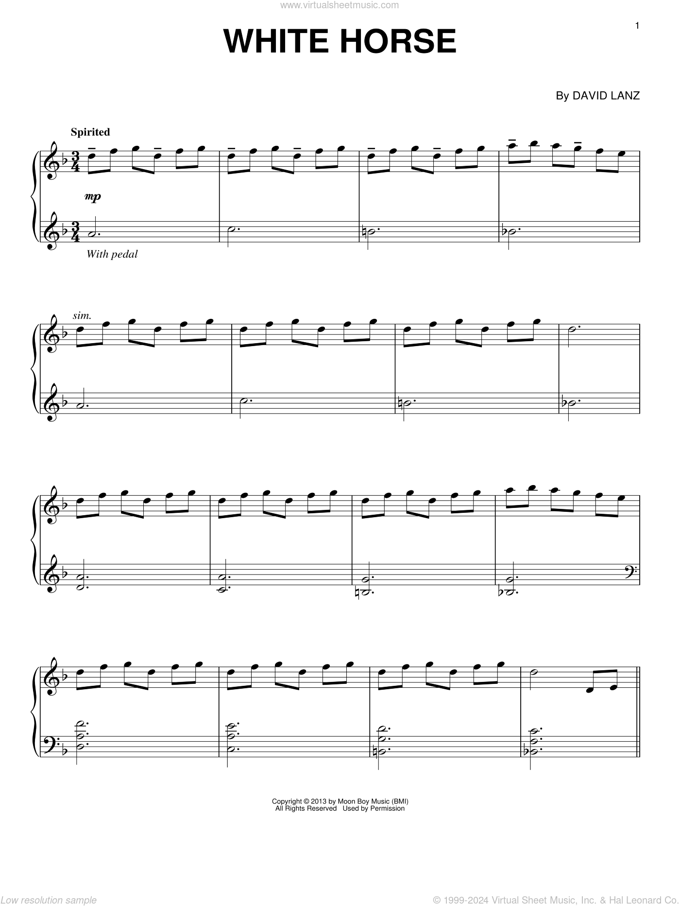 White Horse sheet music for piano solo (PDF)
