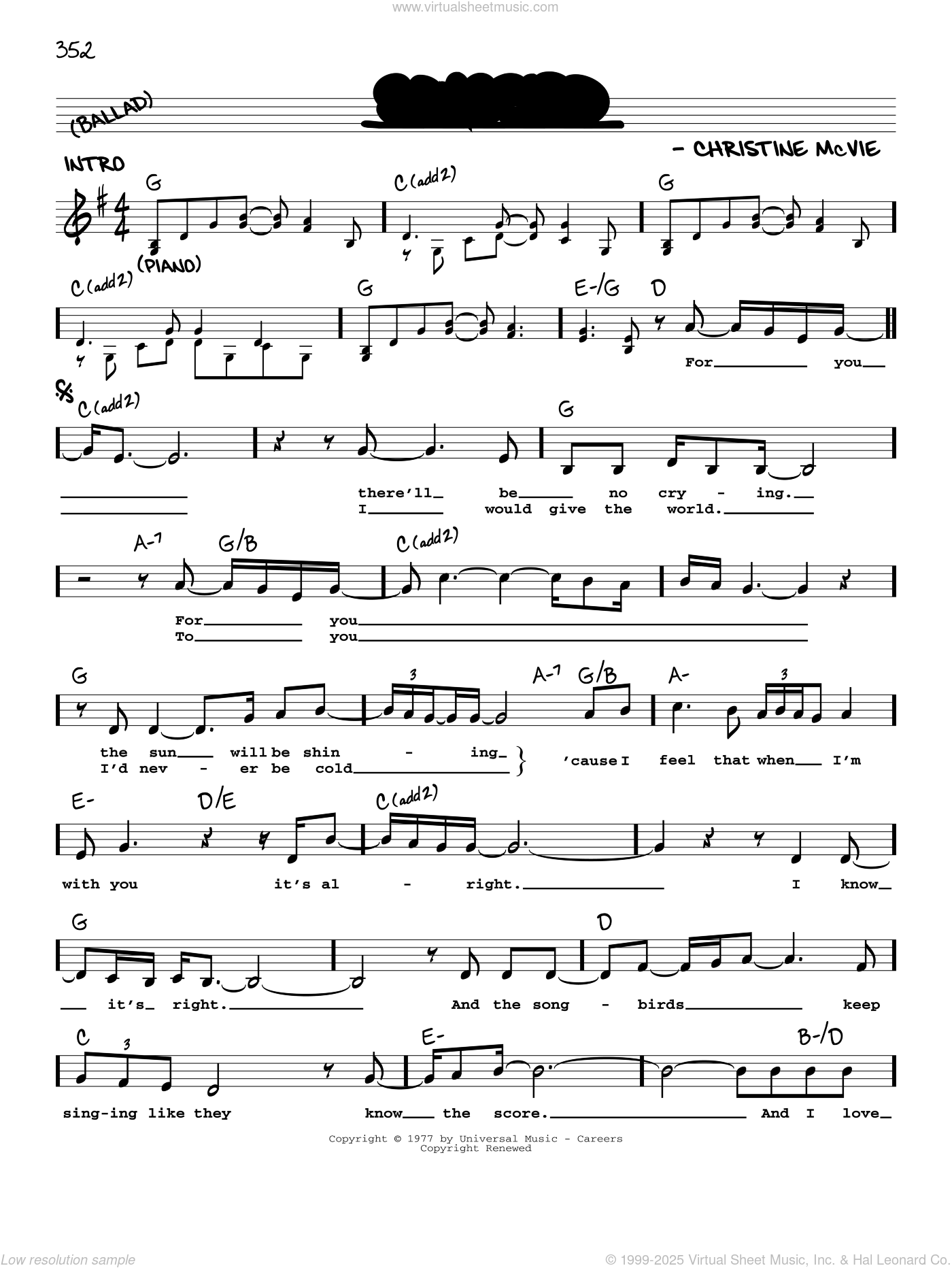 Songbird sheet music (real book with lyrics) (PDF)