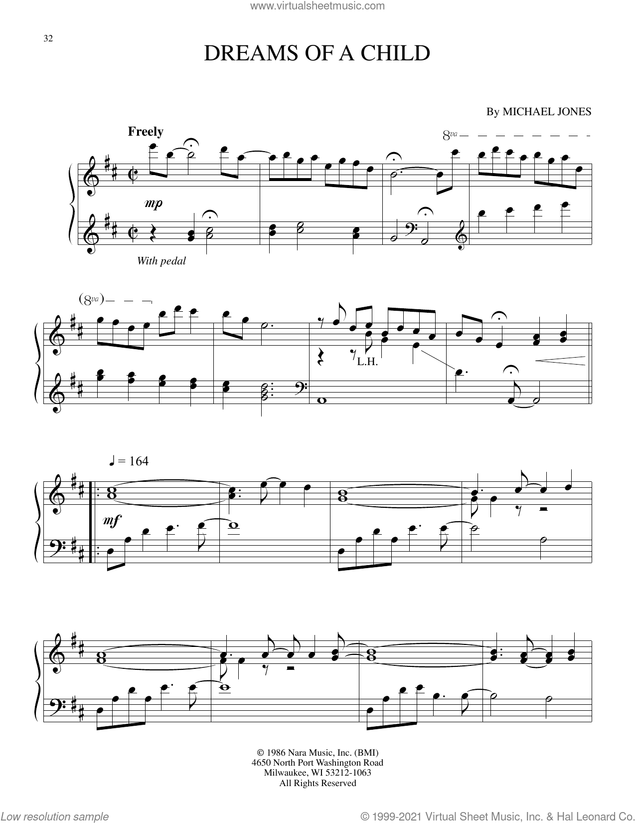 Dreams Of A Child sheet music for piano solo (PDF)