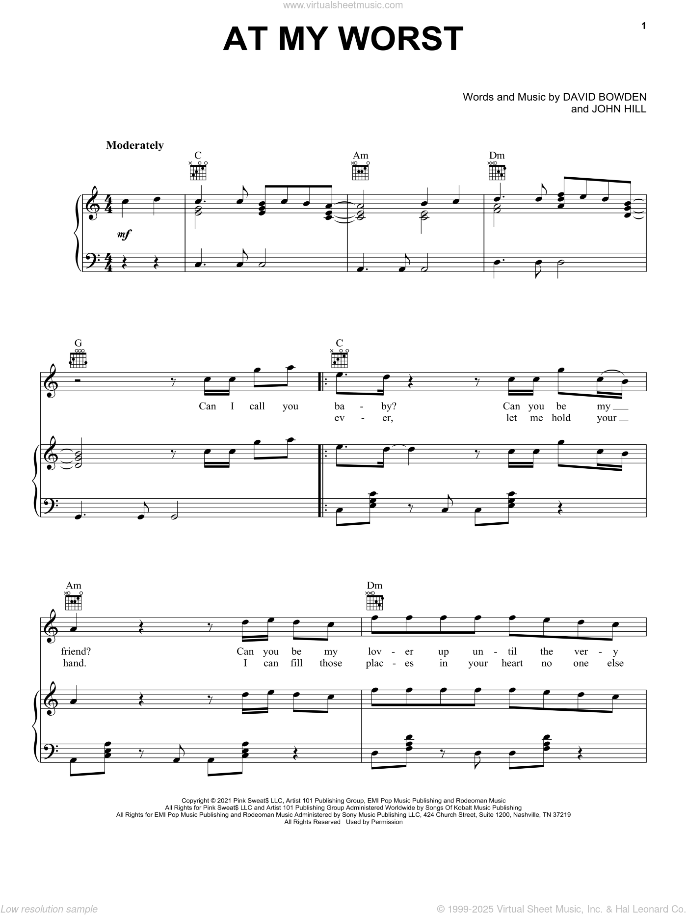 At My Worst sheet music for voice, piano or guitar (PDF)
