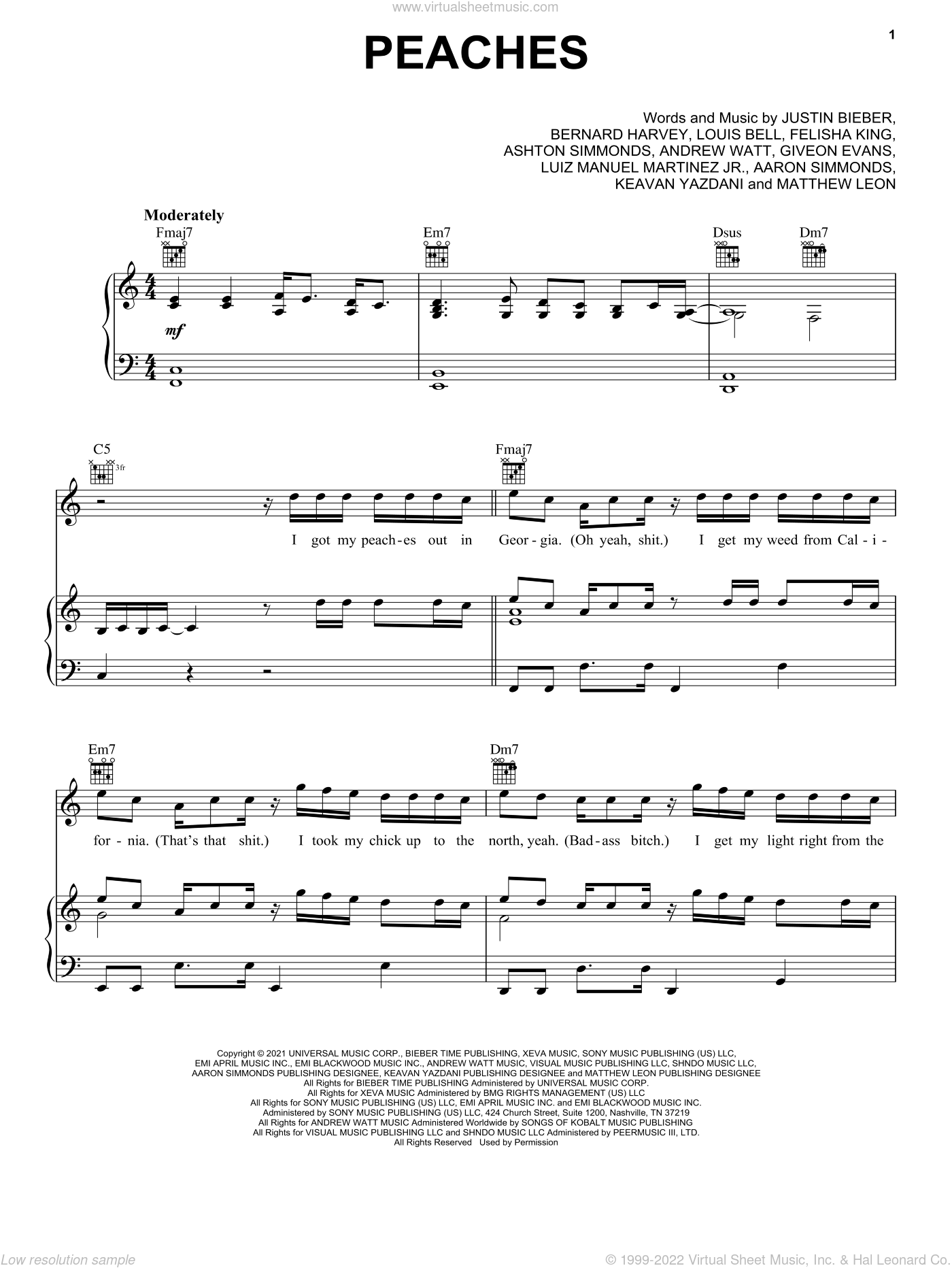 Peaches - Piano, Vocal, Guitar - Digital Sheet Music