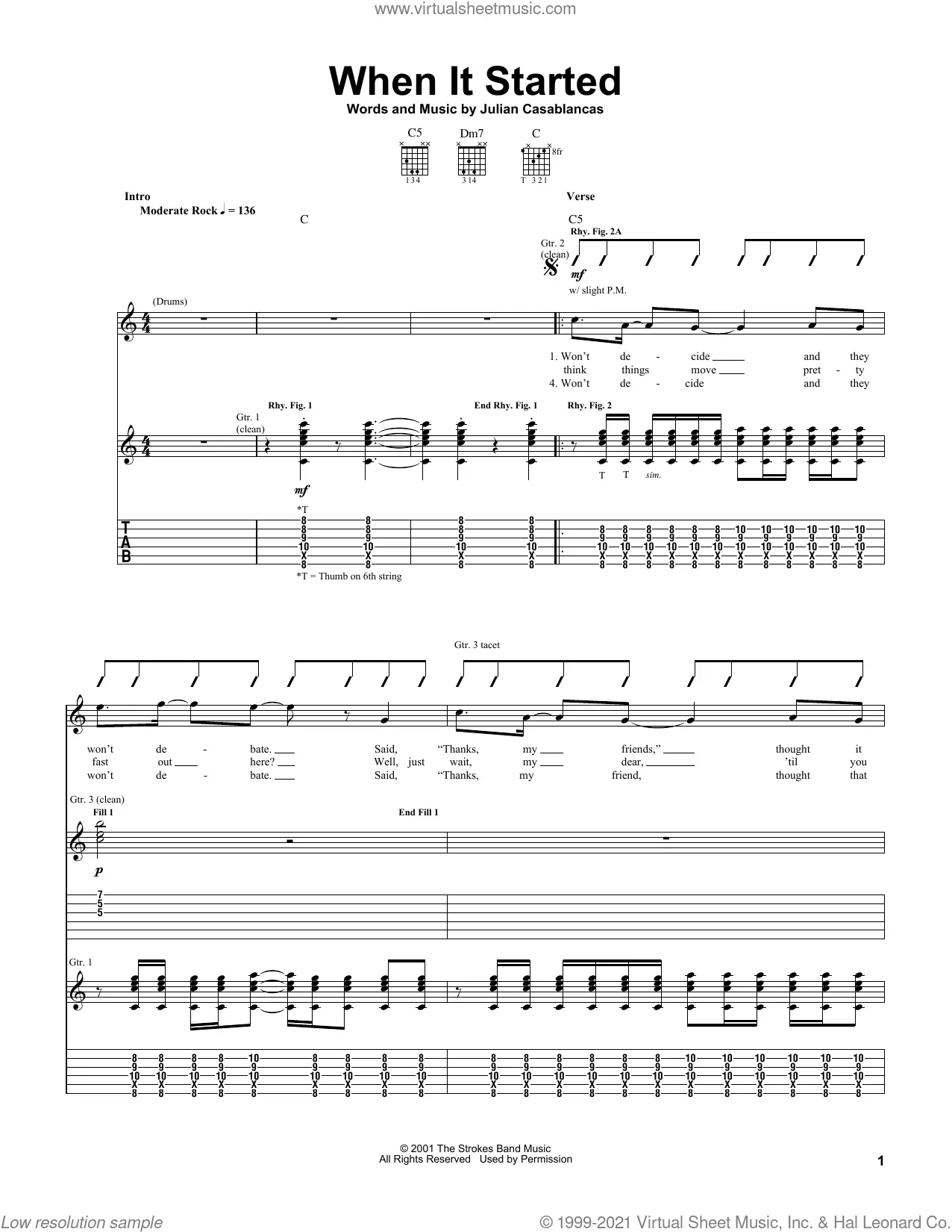 You Only Live Once by The Strokes Guitar Tab Digital Sheet Music
