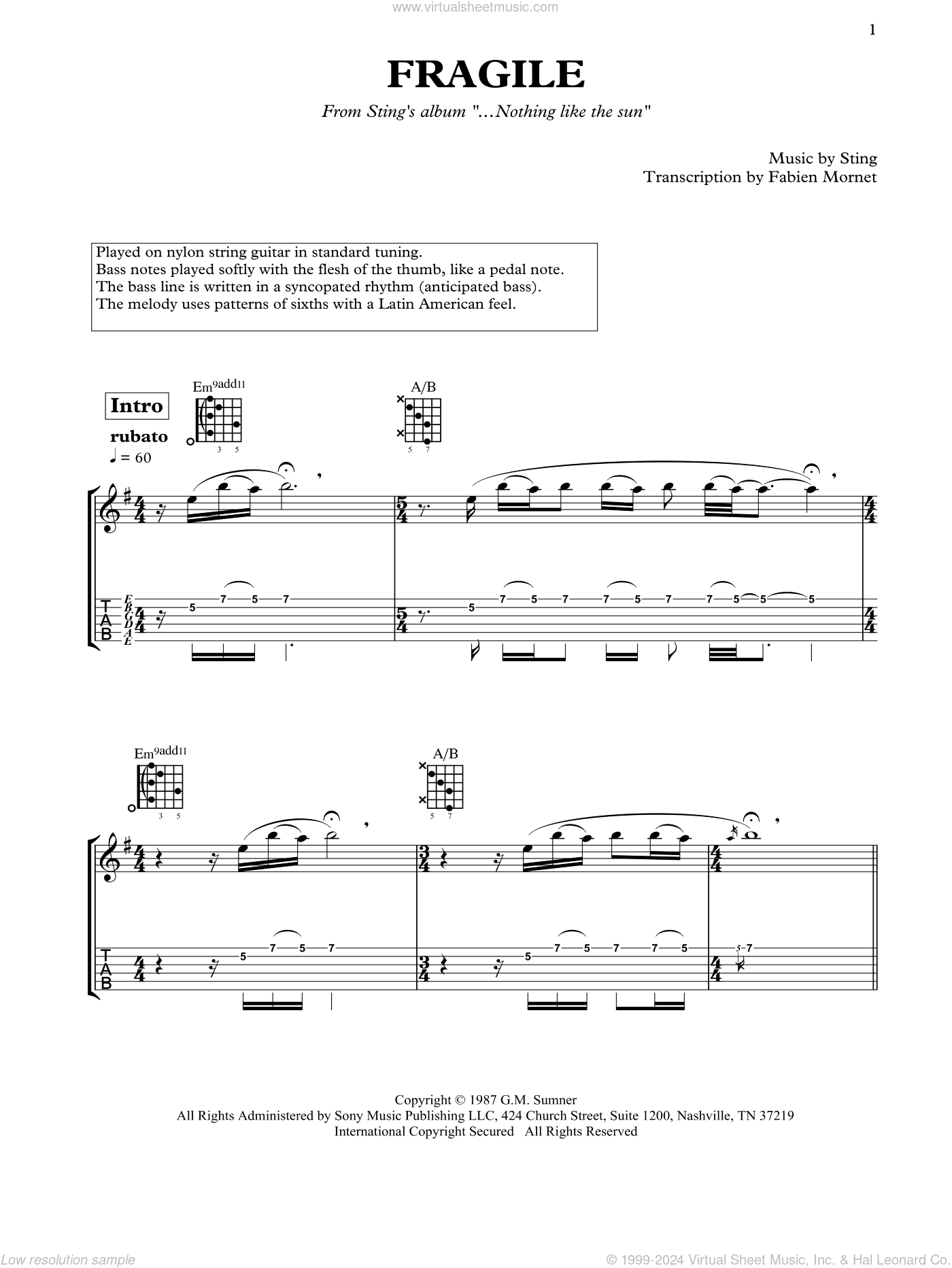 Fragile sheet music for guitar solo (PDF)