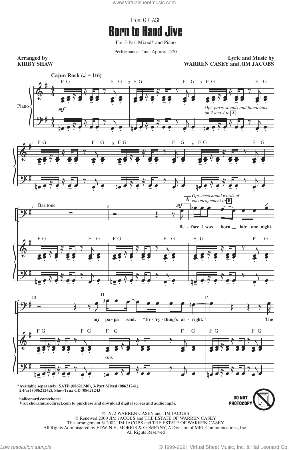 Born To Hand Jive (from Grease) (arr. Kirby Shaw) sheet music for choir