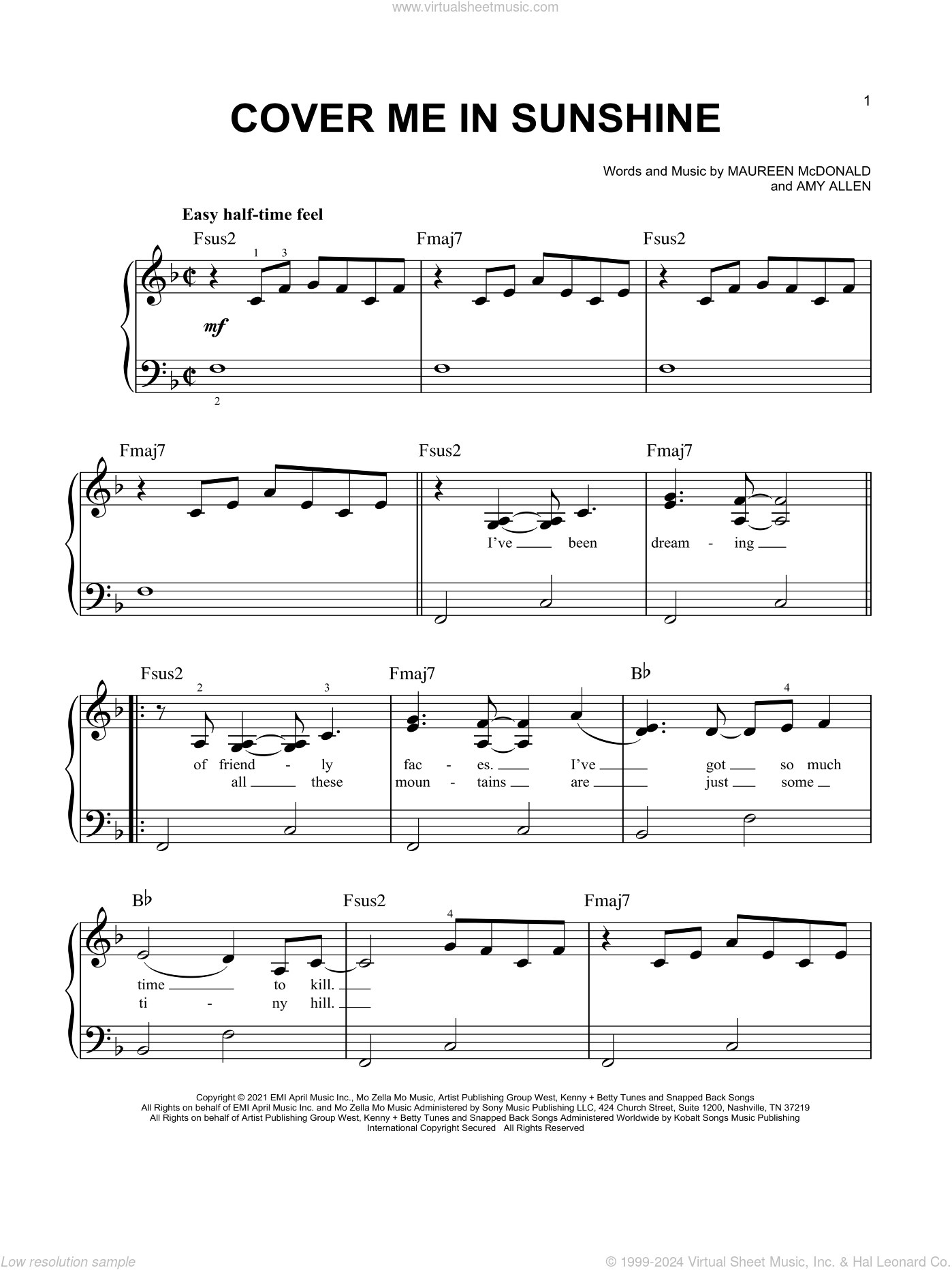 P!nk & Willow Sage Hart: Cover Me In Sunshine sheet music for piano solo