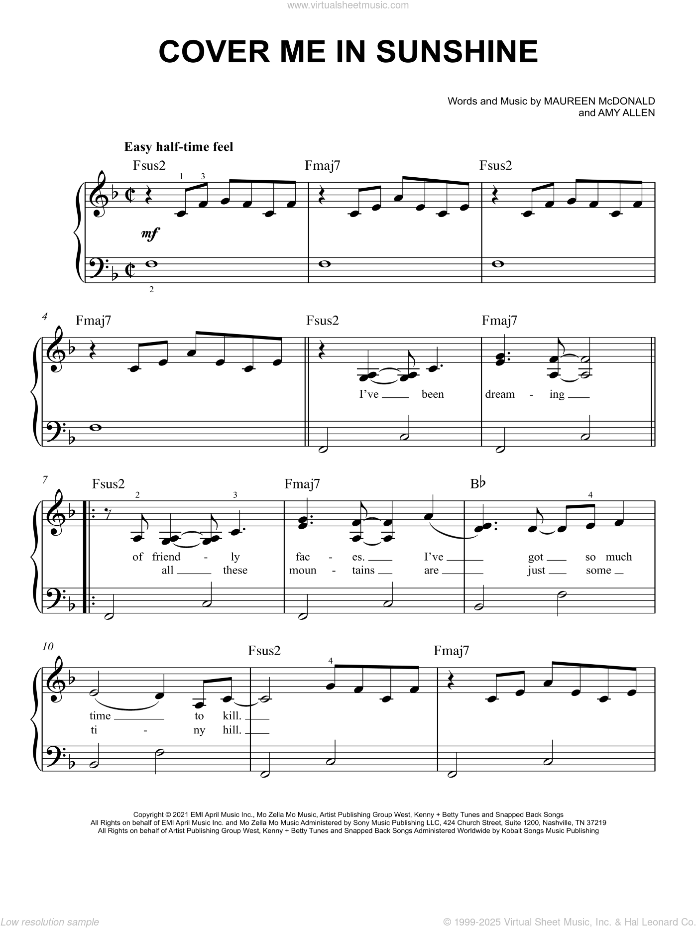 P!nk & Willow Sage Hart Cover Me In Sunshine sheet music for piano solo
