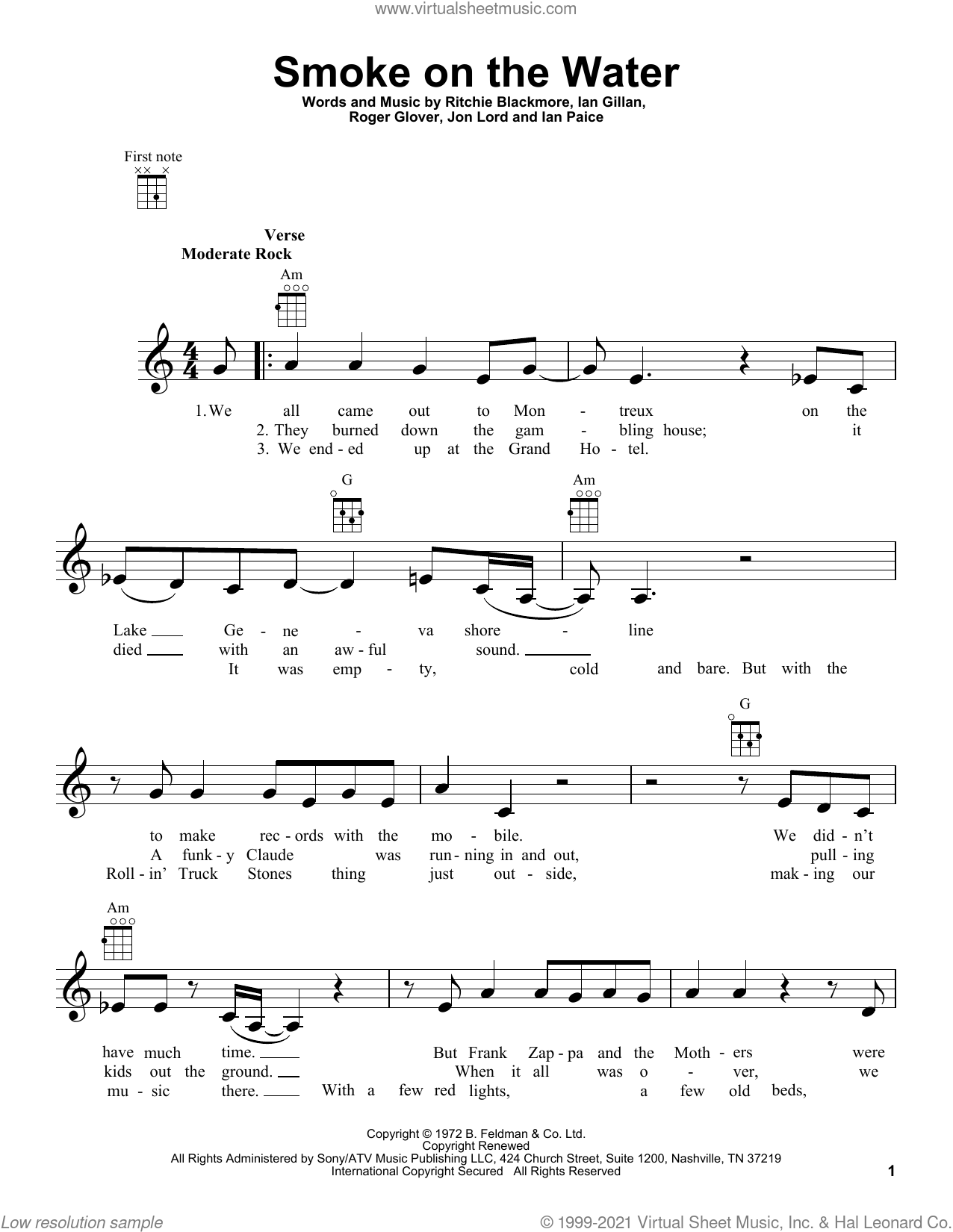 Smoke On The Water Text Und Noten Smoke On The Water sheet music for ukulele (PDF-interactive)