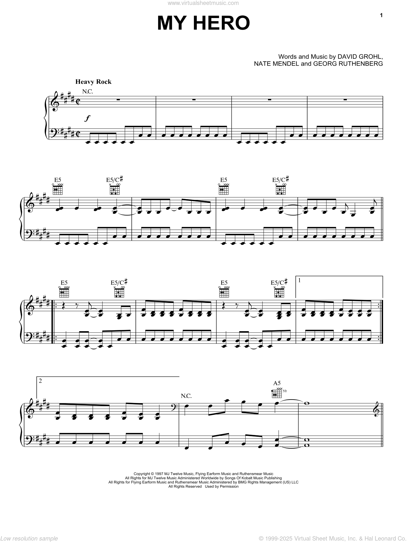 My Hero sheet music for guitar solo (easy tablature) (PDF)