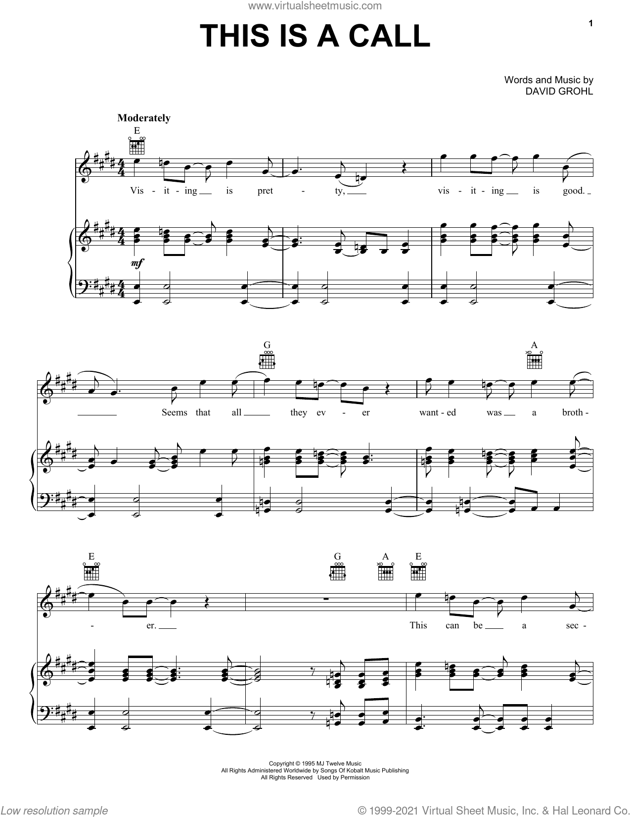 This Is A Call sheet music for voice, piano or guitar (PDF)