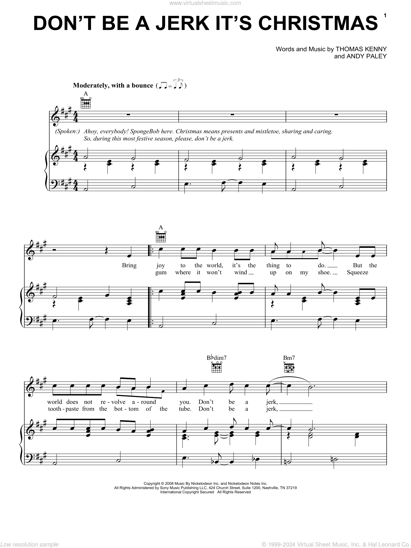 Don't Be A Jerk It's Christmas (from SpongeBob SquarePants) sheet music ...