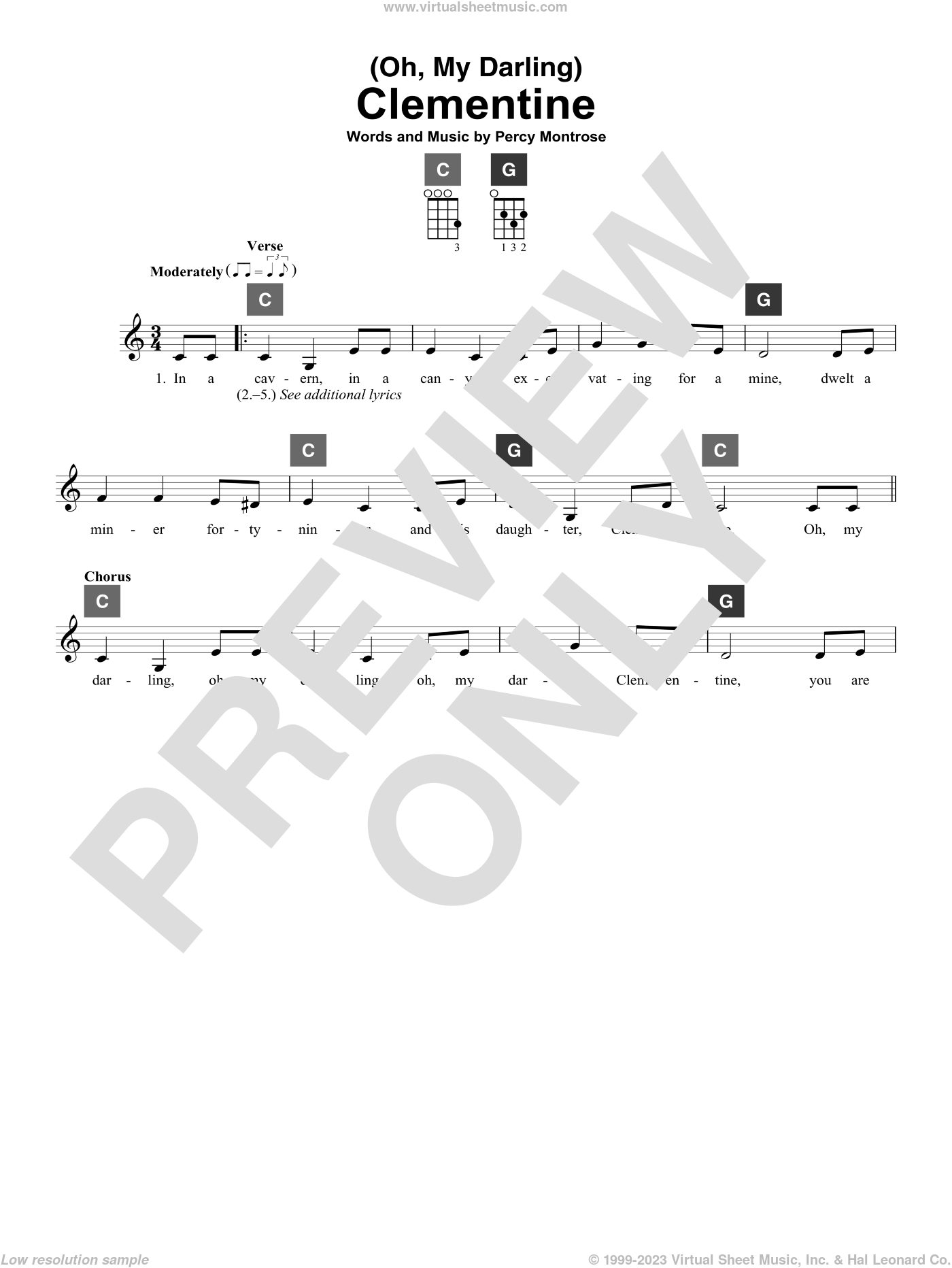 (Oh, My Darling) Clementine sheet music for ukulele solo (ChordBuddy