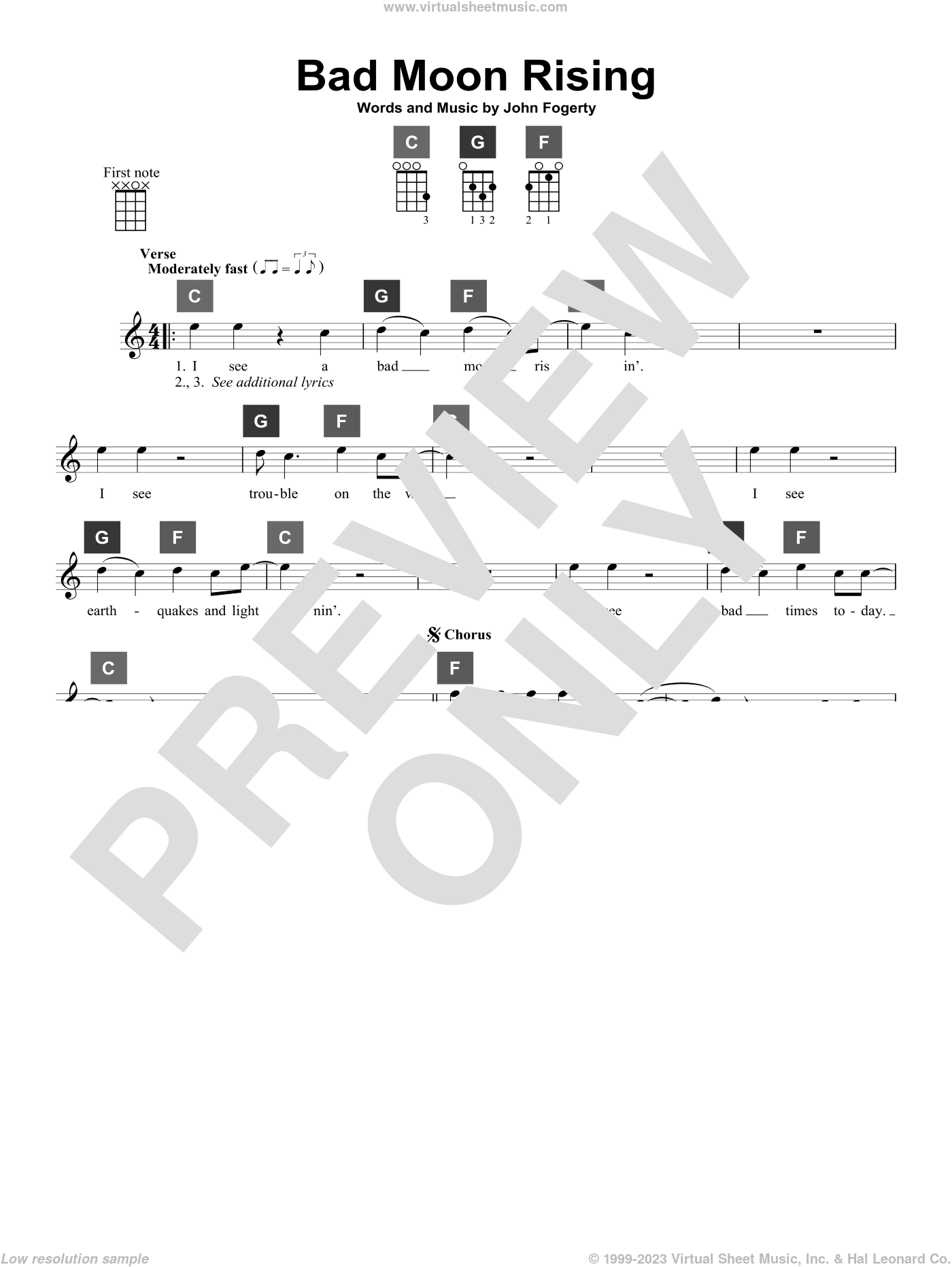 Bad Moon Rising Sheet Music For Ukulele Solo Chordbuddy System 5781