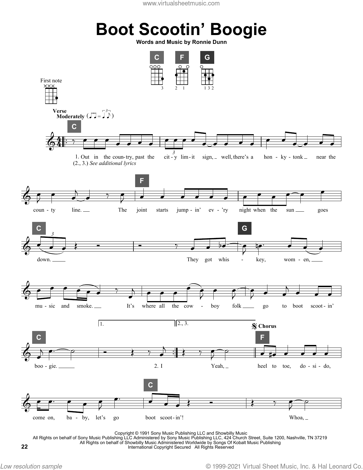 Boot Scootin' Boogie sheet music for ukulele solo (ChordBuddy system)