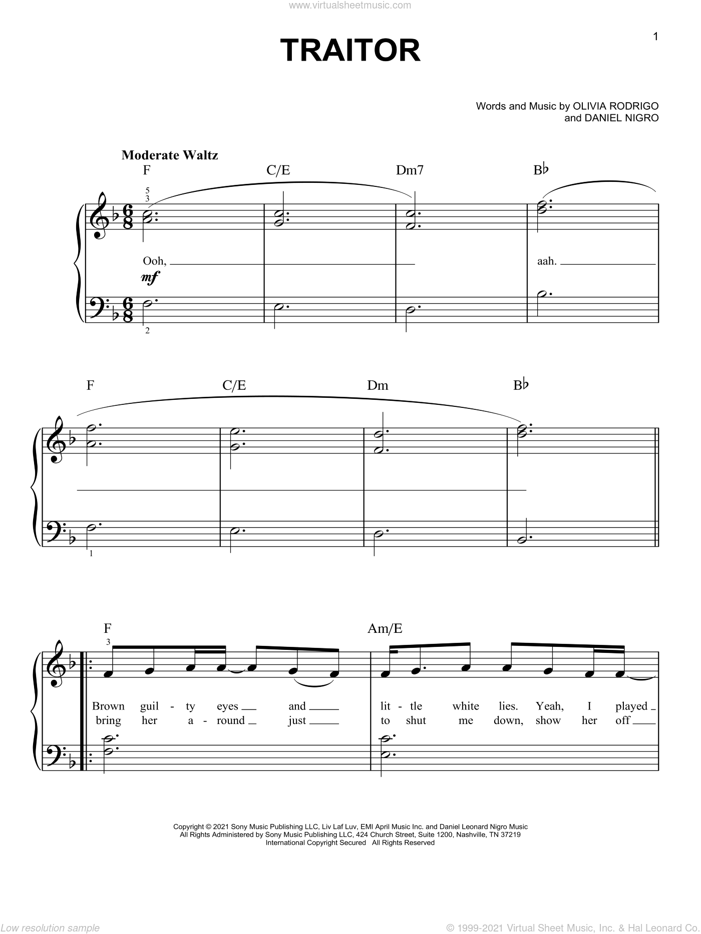 traitor sheet music for piano solo (PDF-interactive)