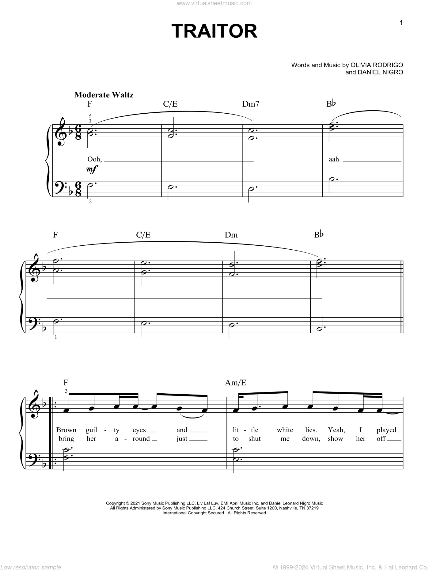 traitor sheet music for piano solo (PDF-interactive)