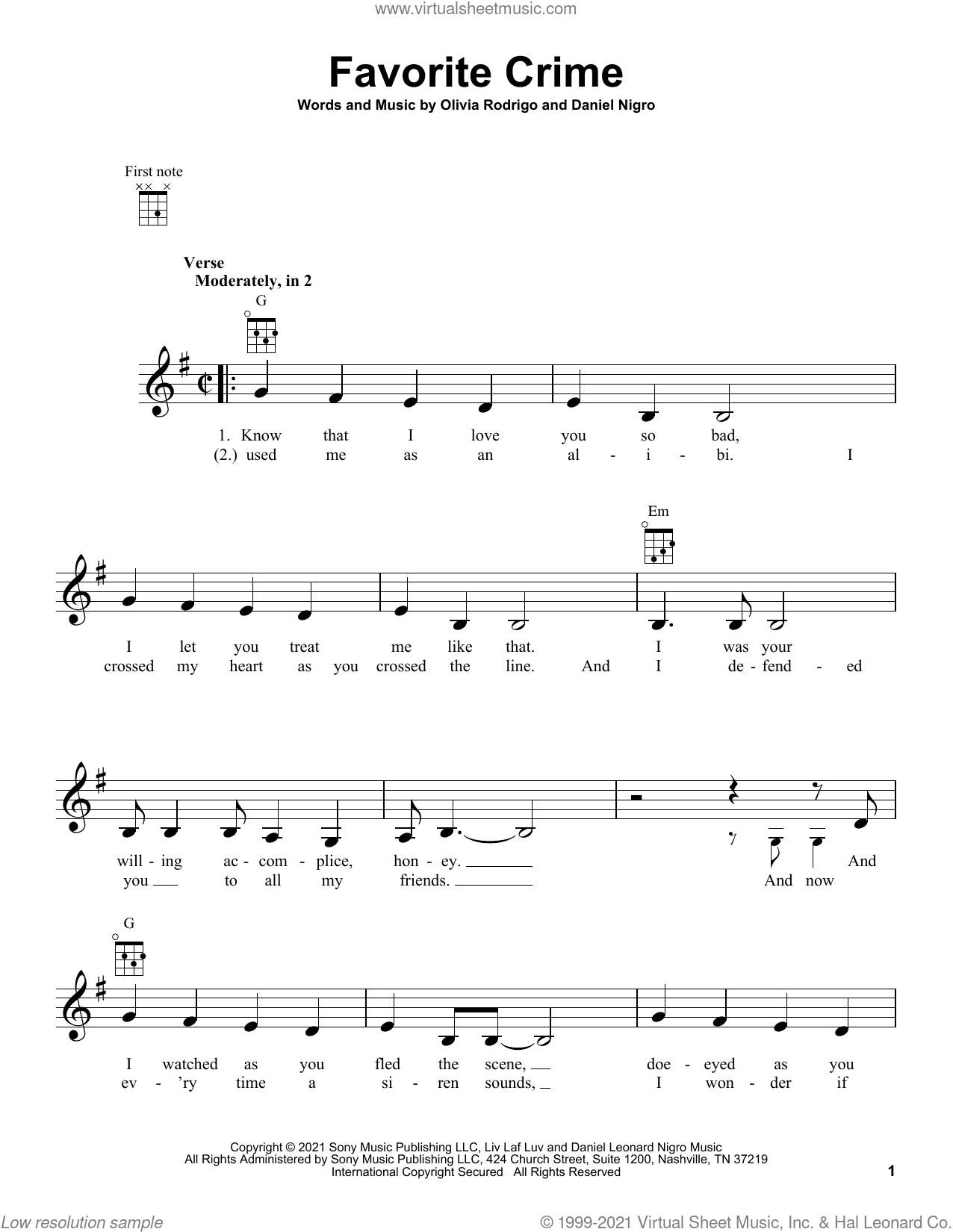 drivers license sheet music for ukulele (PDF-interactive)