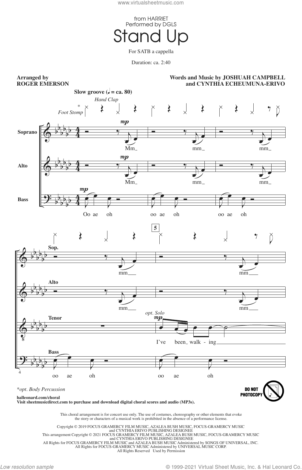 Stand Up (from Harriet) (arr. Roger Emerson) sheet music for choir