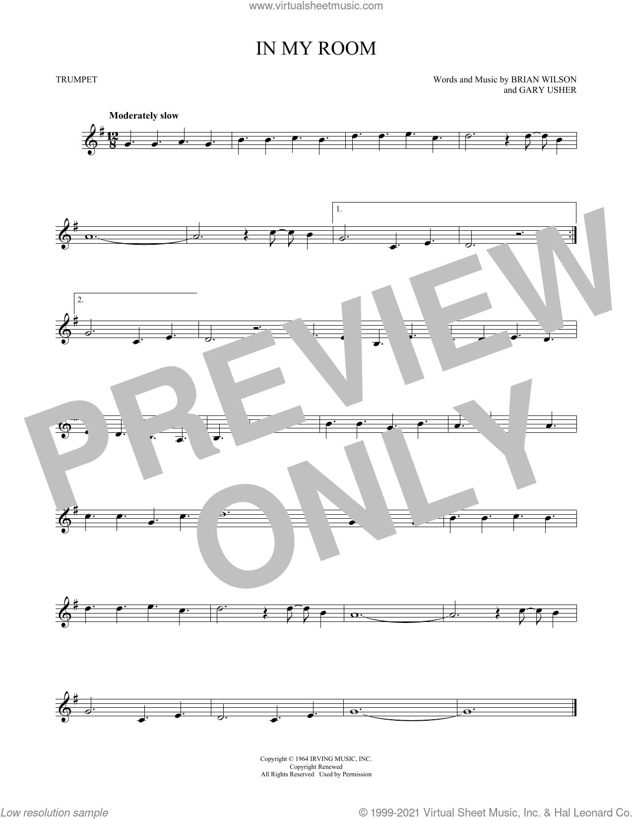 In My Room sheet music for trumpet solo (PDF-interactive)