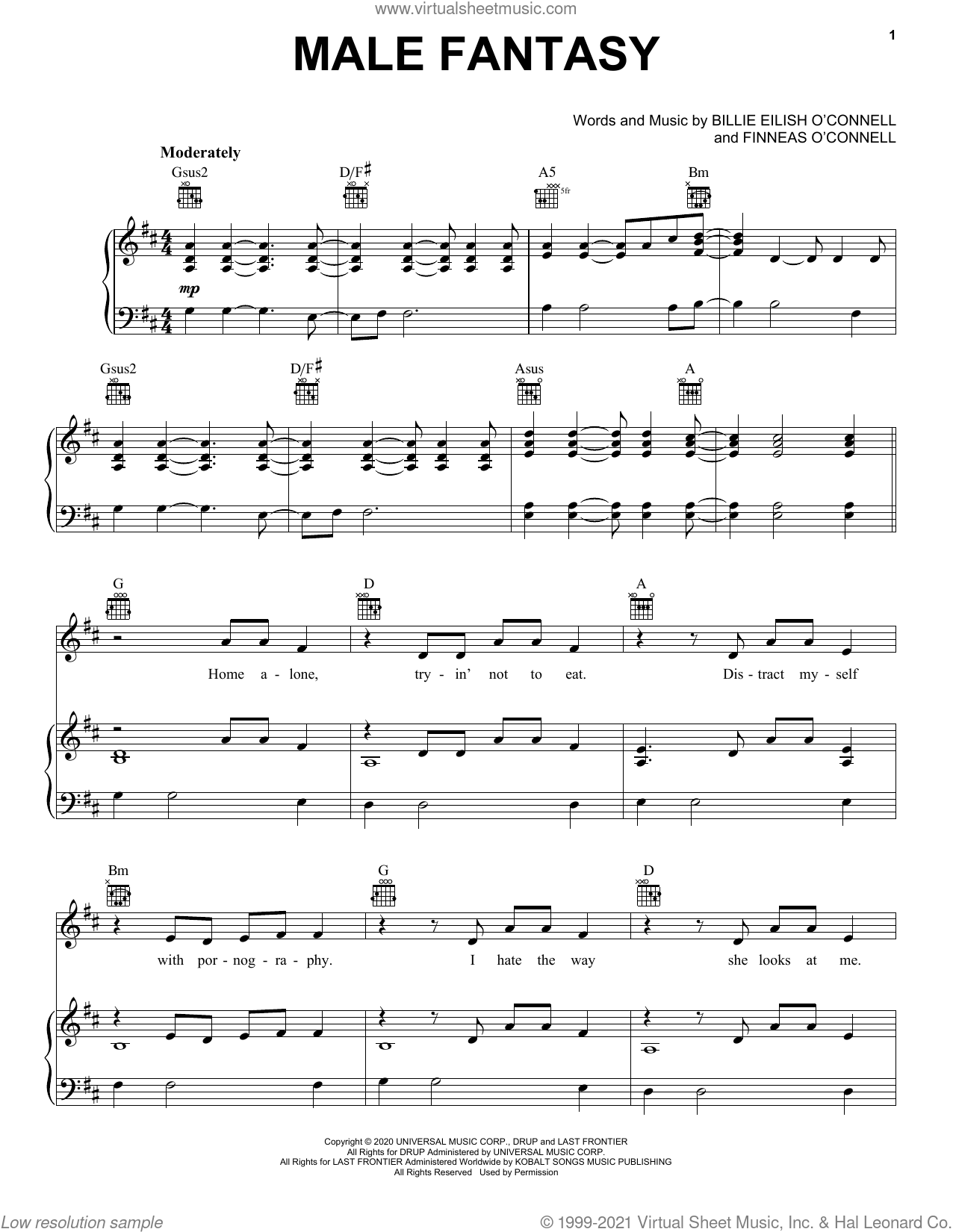 Male Fantasy sheet music for voice, piano or guitar (PDF)