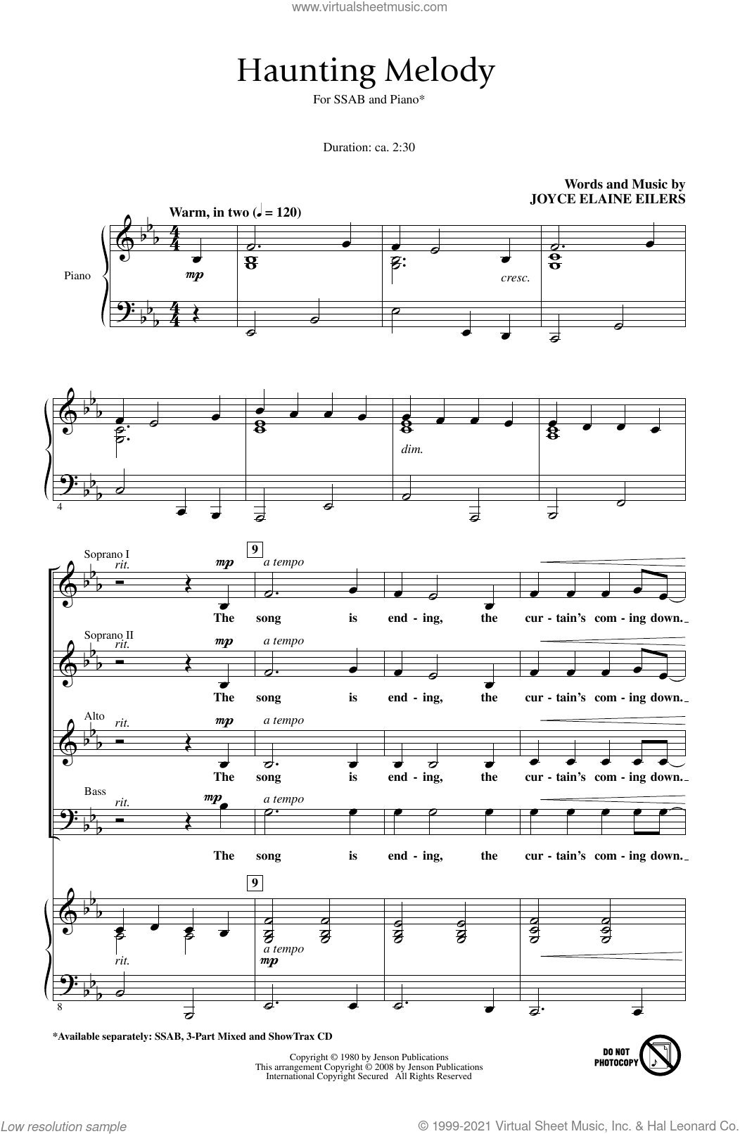 Haunting Melody sheet music for choir (SSAB) (PDF)