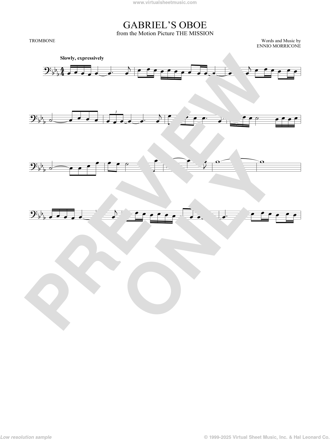 Gabriel's Oboe sheet music for trombone solo (PDFinteractive)