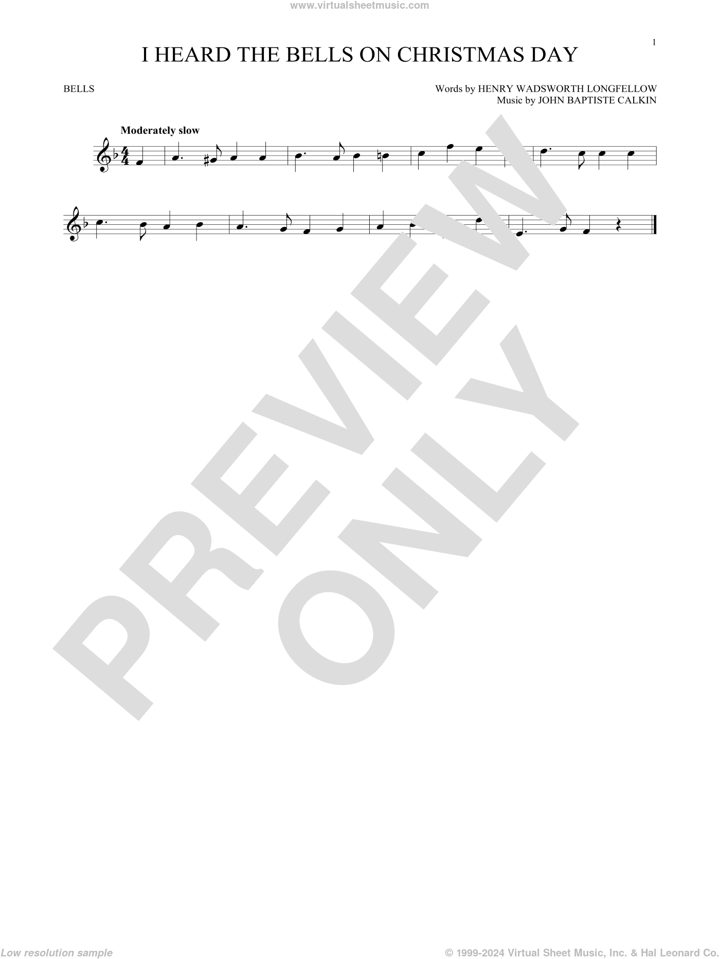 John Baptiste Calkin I Heard The Bells On Christmas Day sheet music
