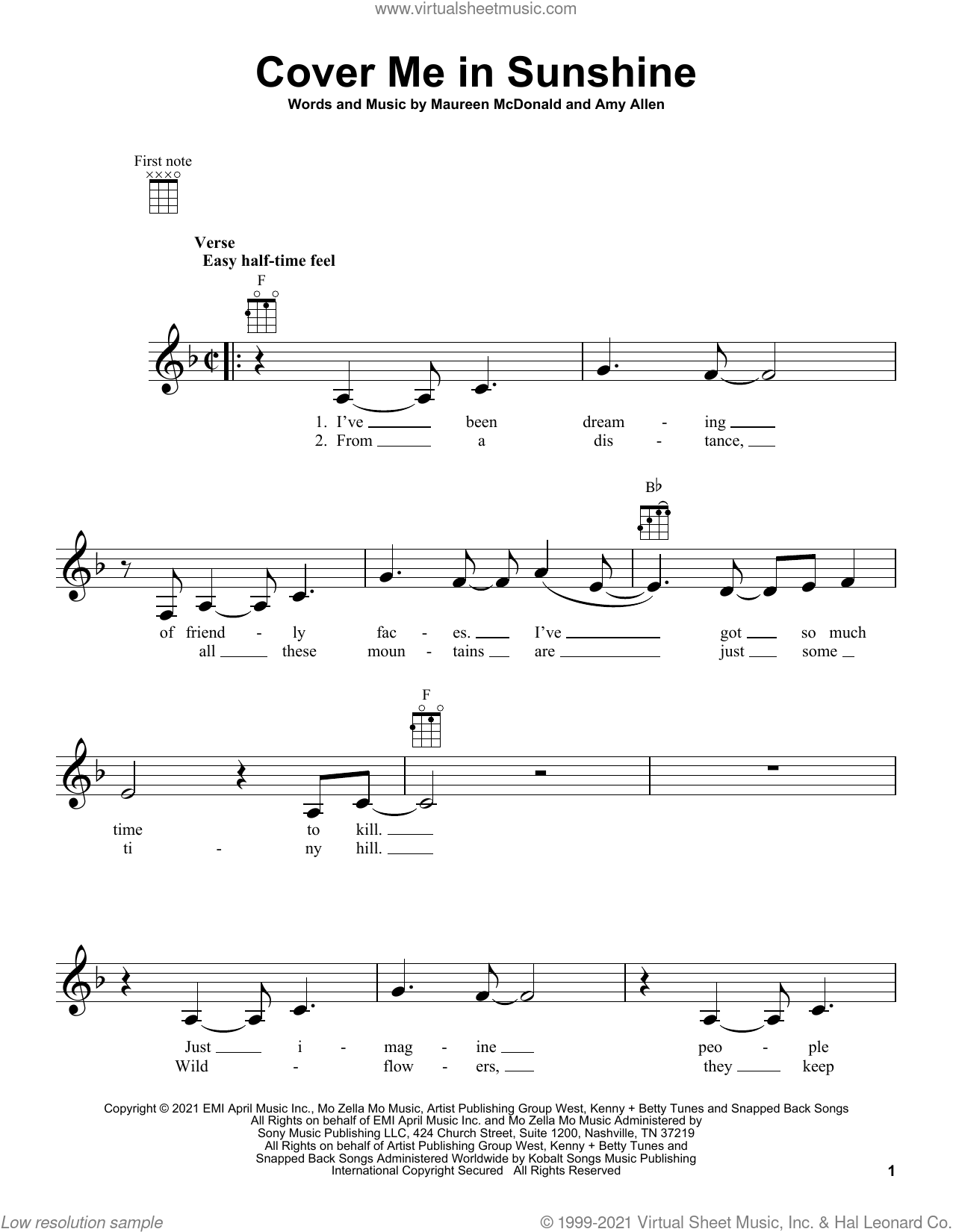 Cover Me In Sunshine sheet music for ukulele (PDF-interactive)