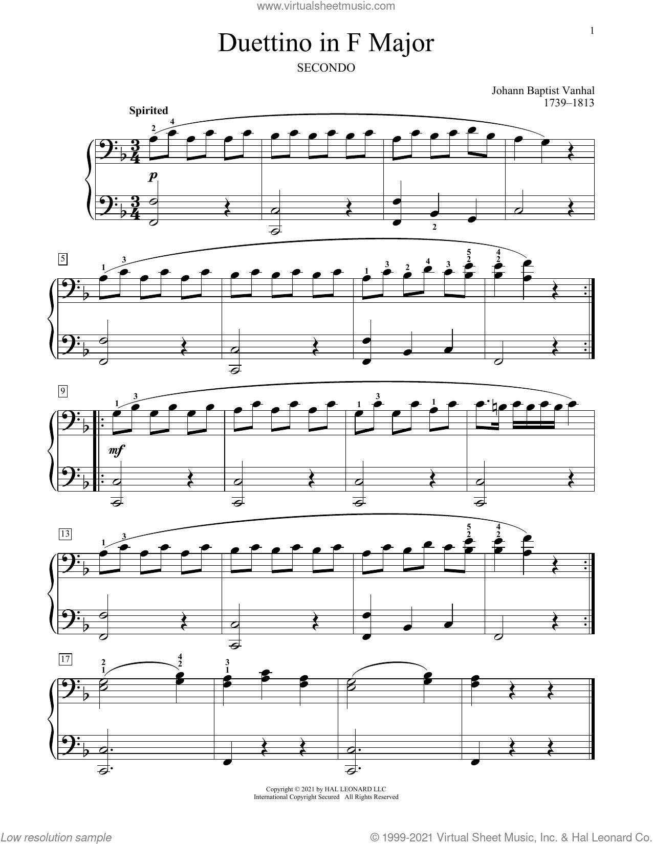 Duettino In F Major sheet music for piano four hands (PDF)