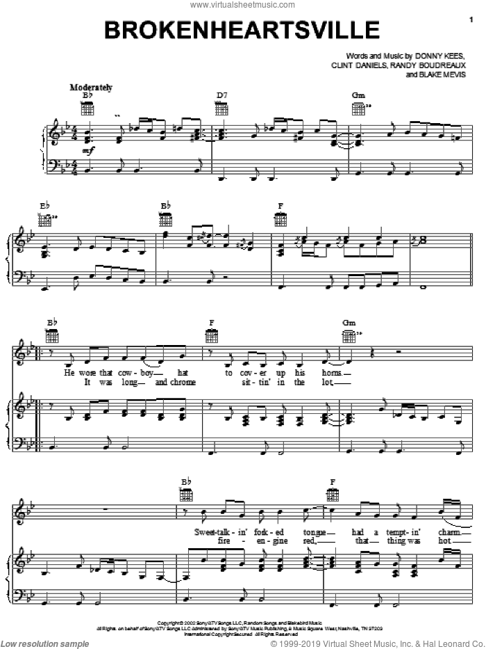 Brokenheartsville sheet music for voice, piano or guitar (PDF)