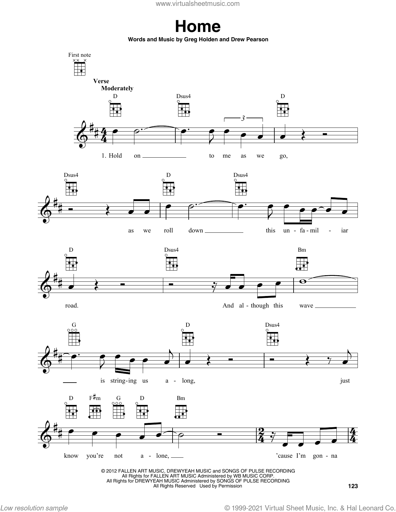 Home sheet music for baritone ukulele solo (PDF)