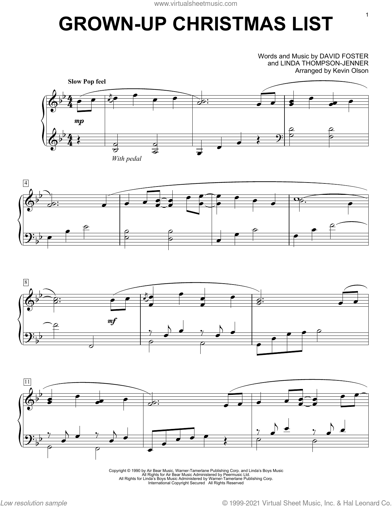 GrownUp Christmas List (arr. Kevin Olson) sheet music (EZ Play)
