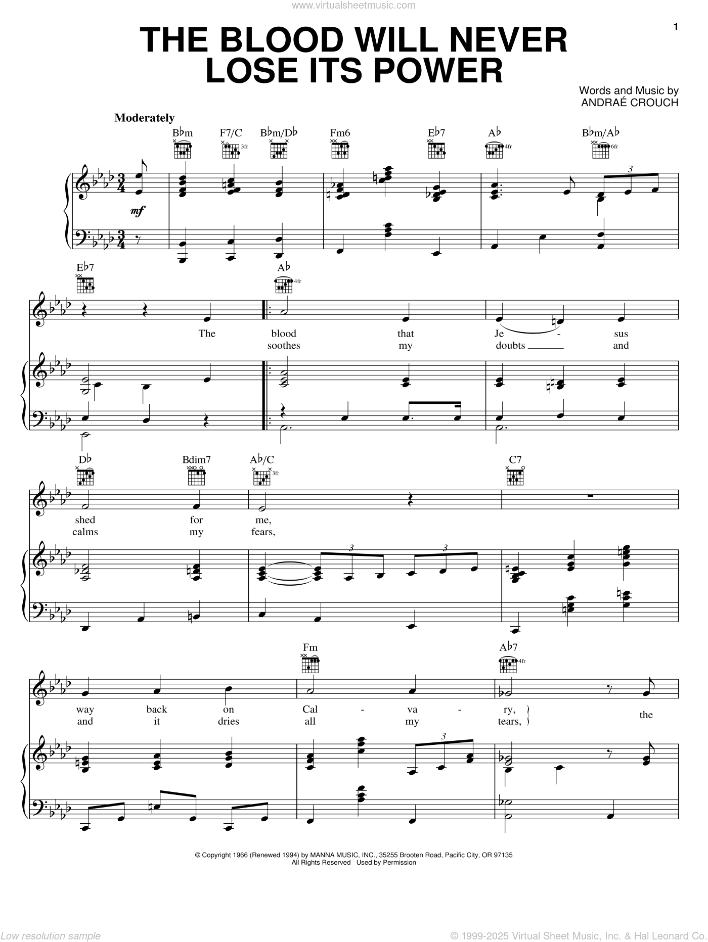 The Blood Will Never Lose Its Power Instrumental The Blood Will Never Lose Its Power sheet music for voice, piano or guitar