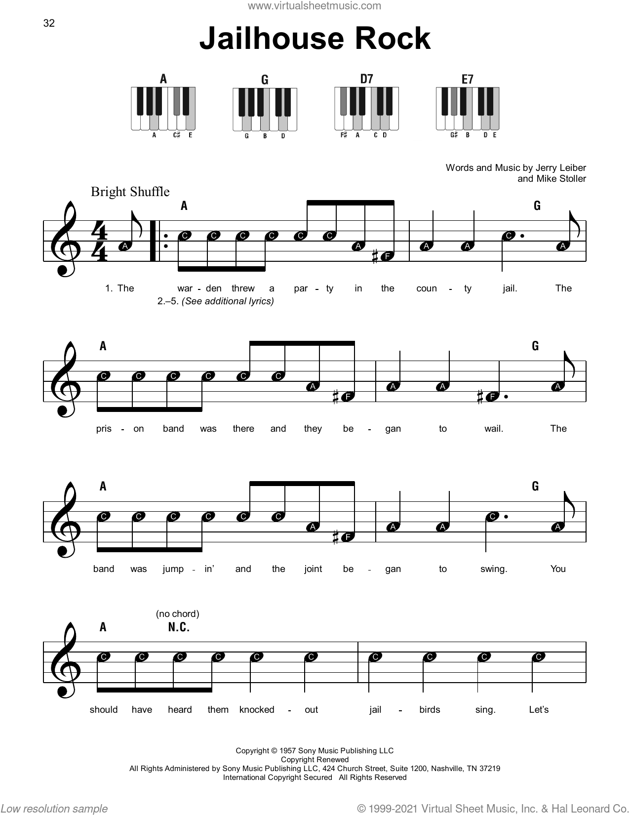 Jailhouse Rock, (beginner) sheet music for piano solo (PDF)